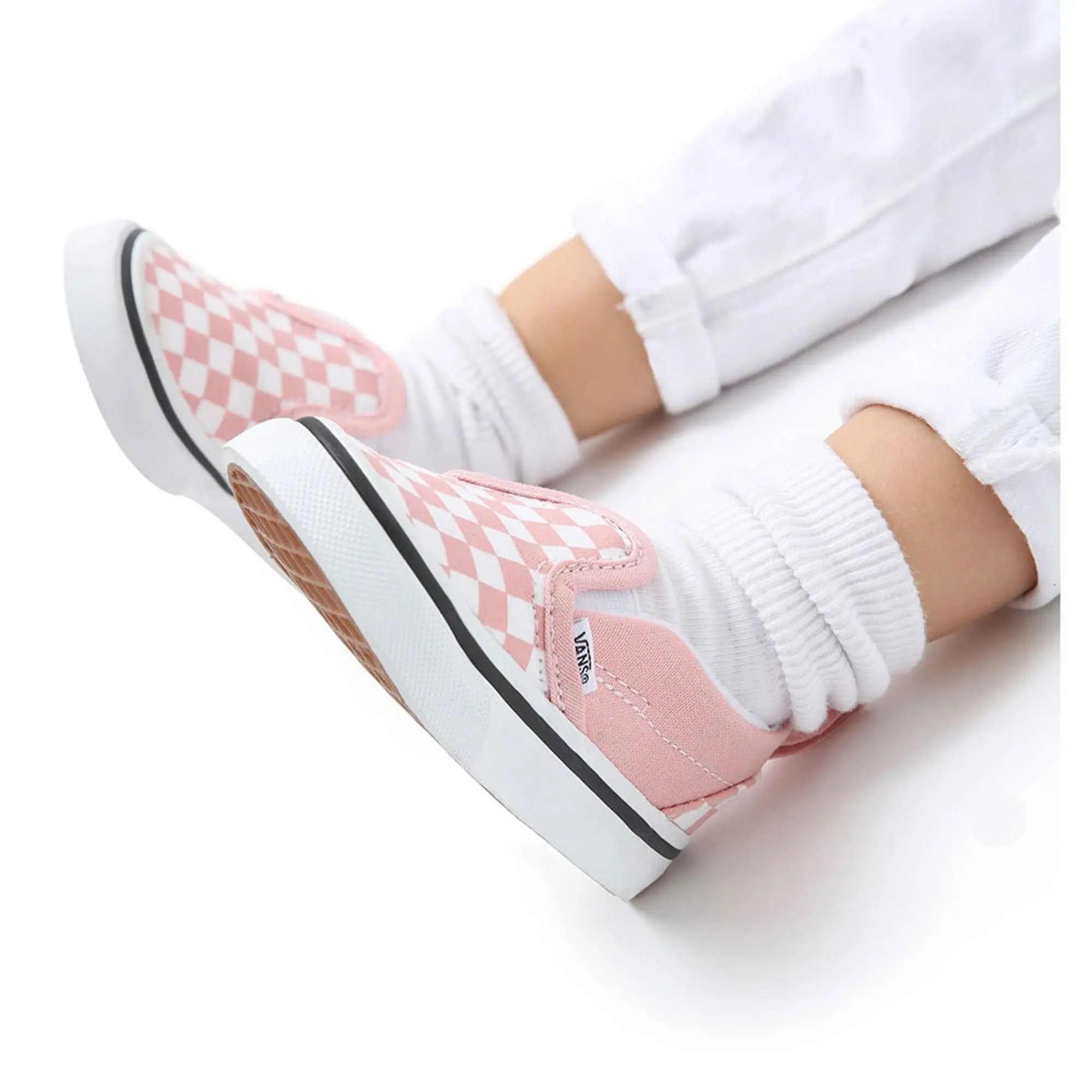 Pink and white checkered vans slip ons online