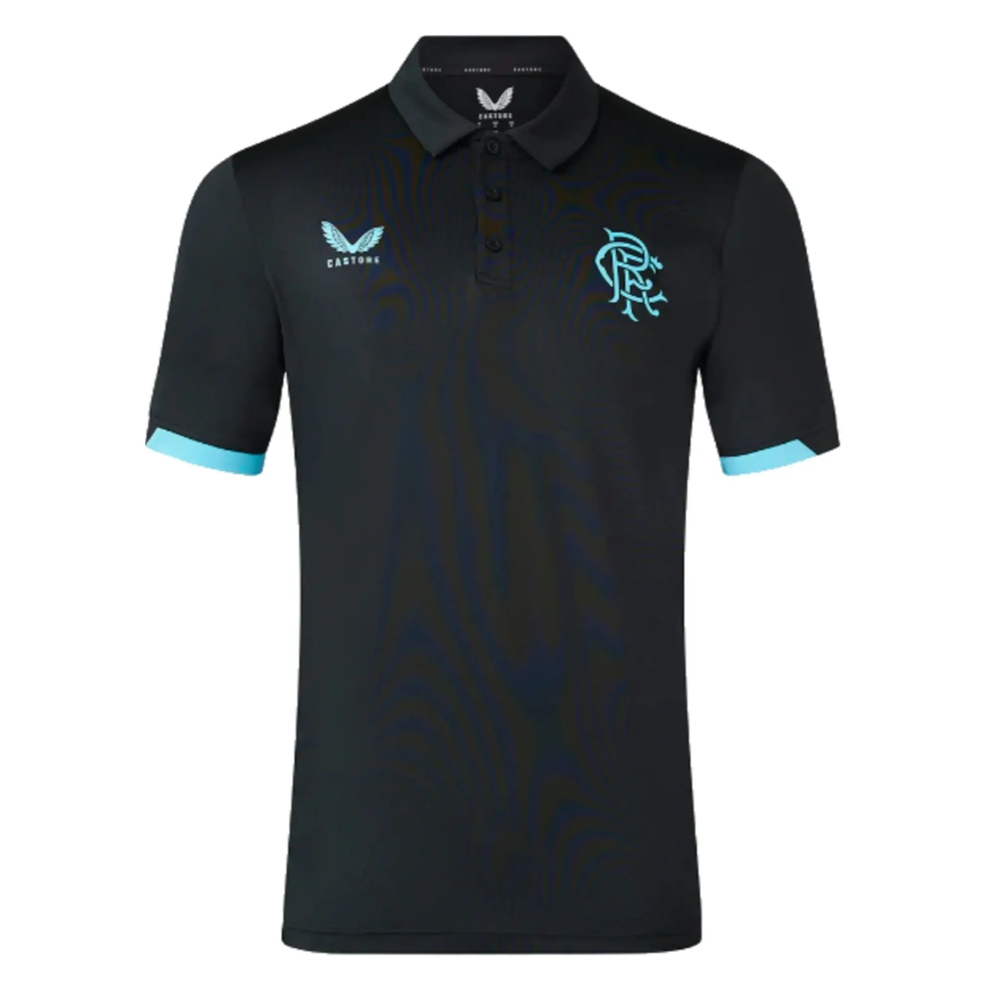 Rangers Players Travel Polo (Black) 2023-2024 Men's Made By: Castore