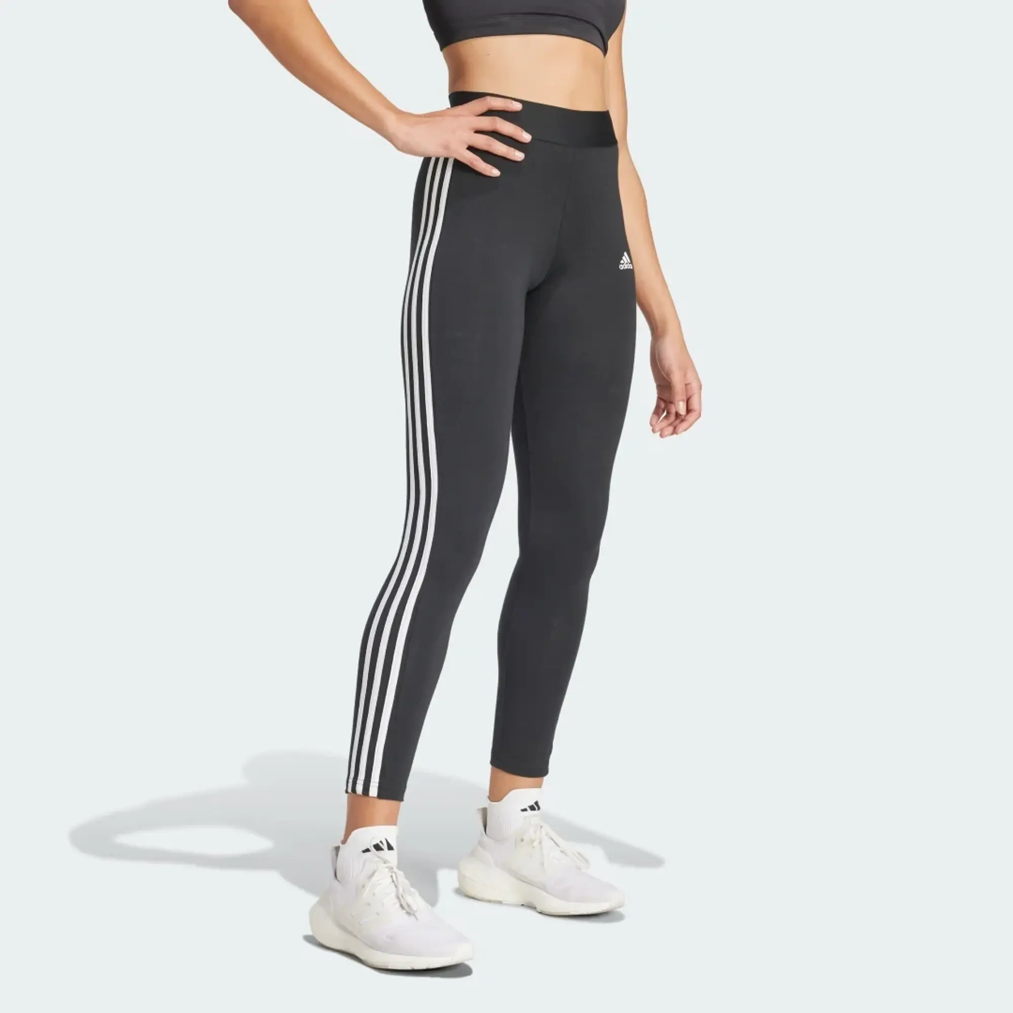 Adidas Training Essential 3 Stripe Leggings In Black