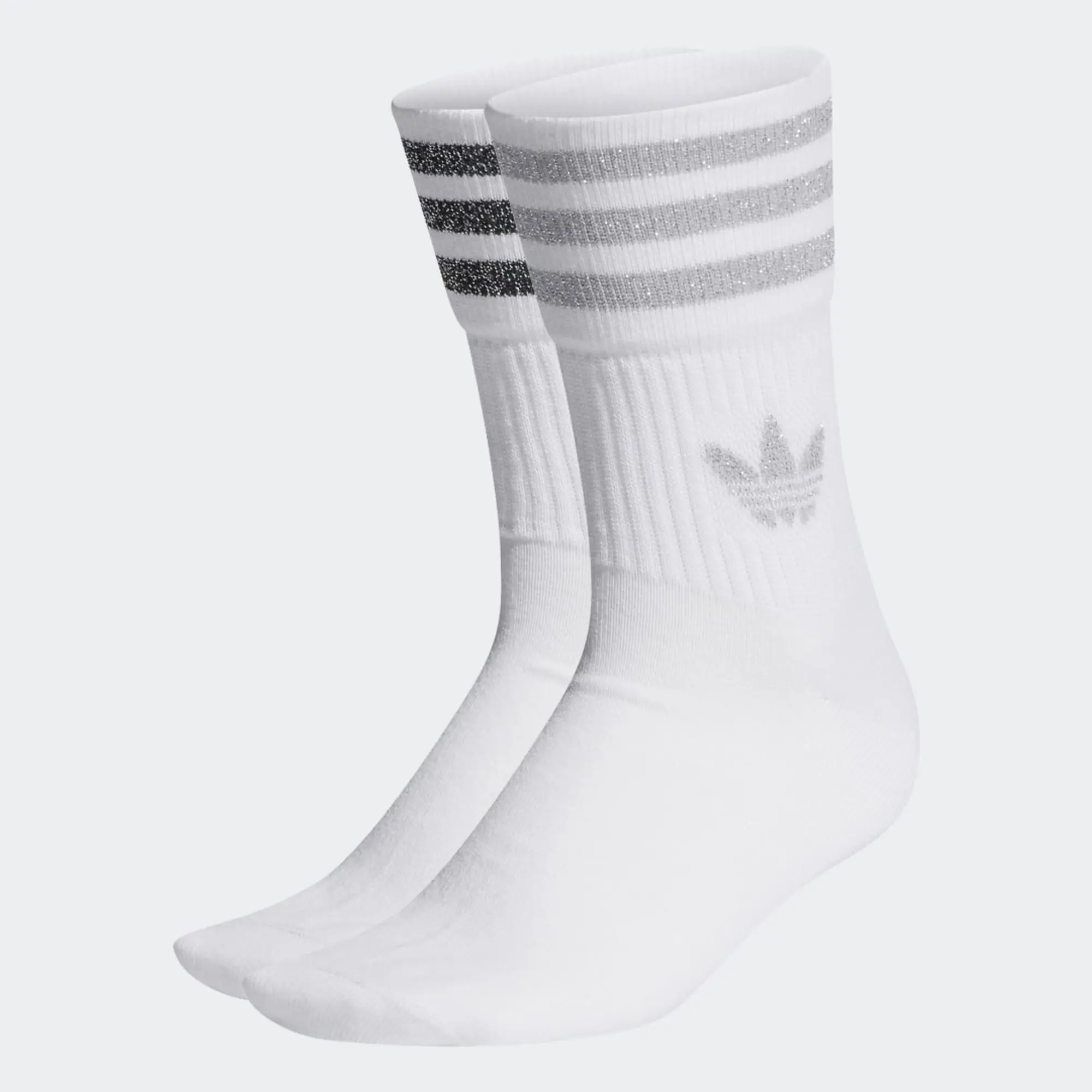 Adidas Originals 2 Pack Glitter Mid Cut Socks In White/Silver