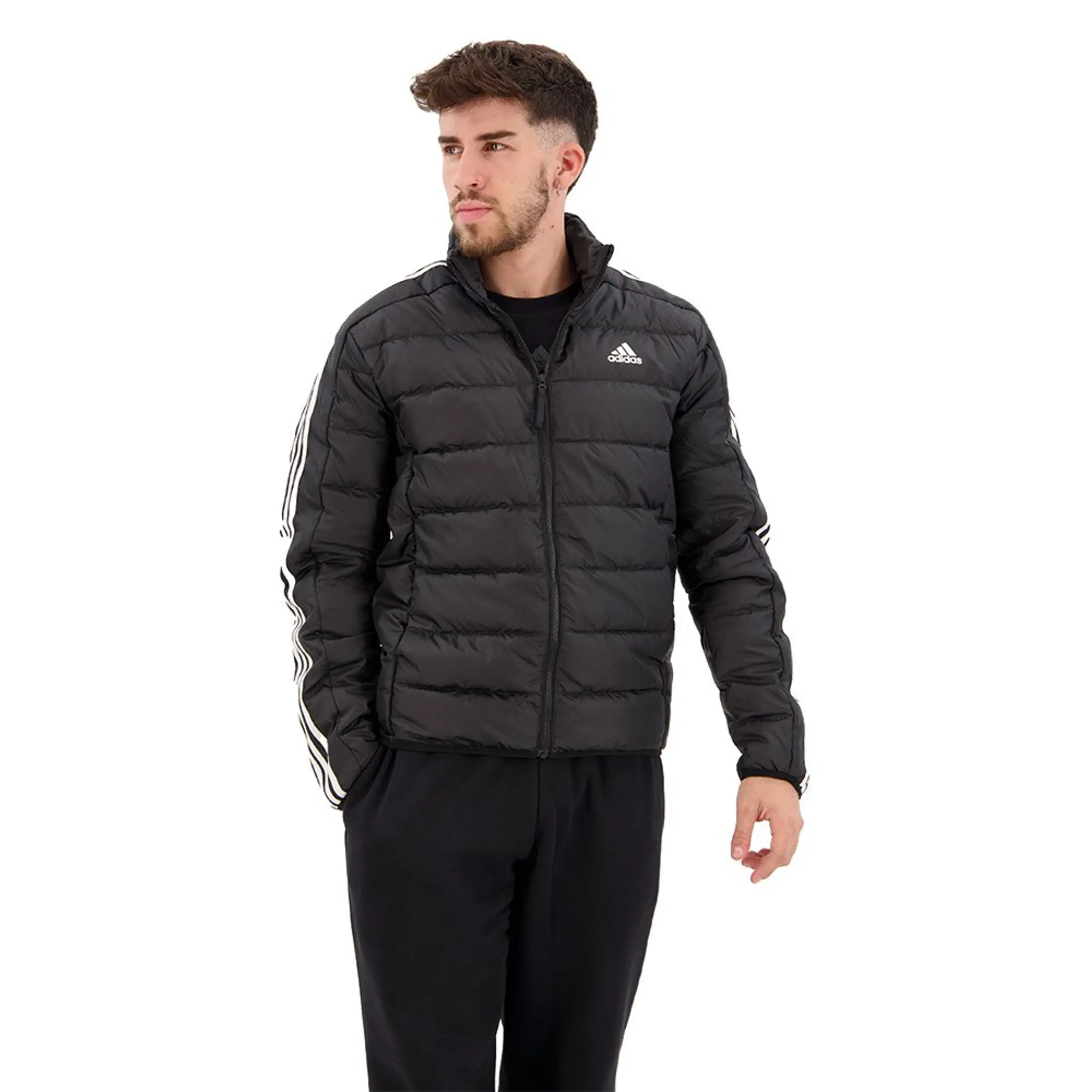 Manchester United x adidas Mens Essentials 3-Stripes Light Down Jacket Black