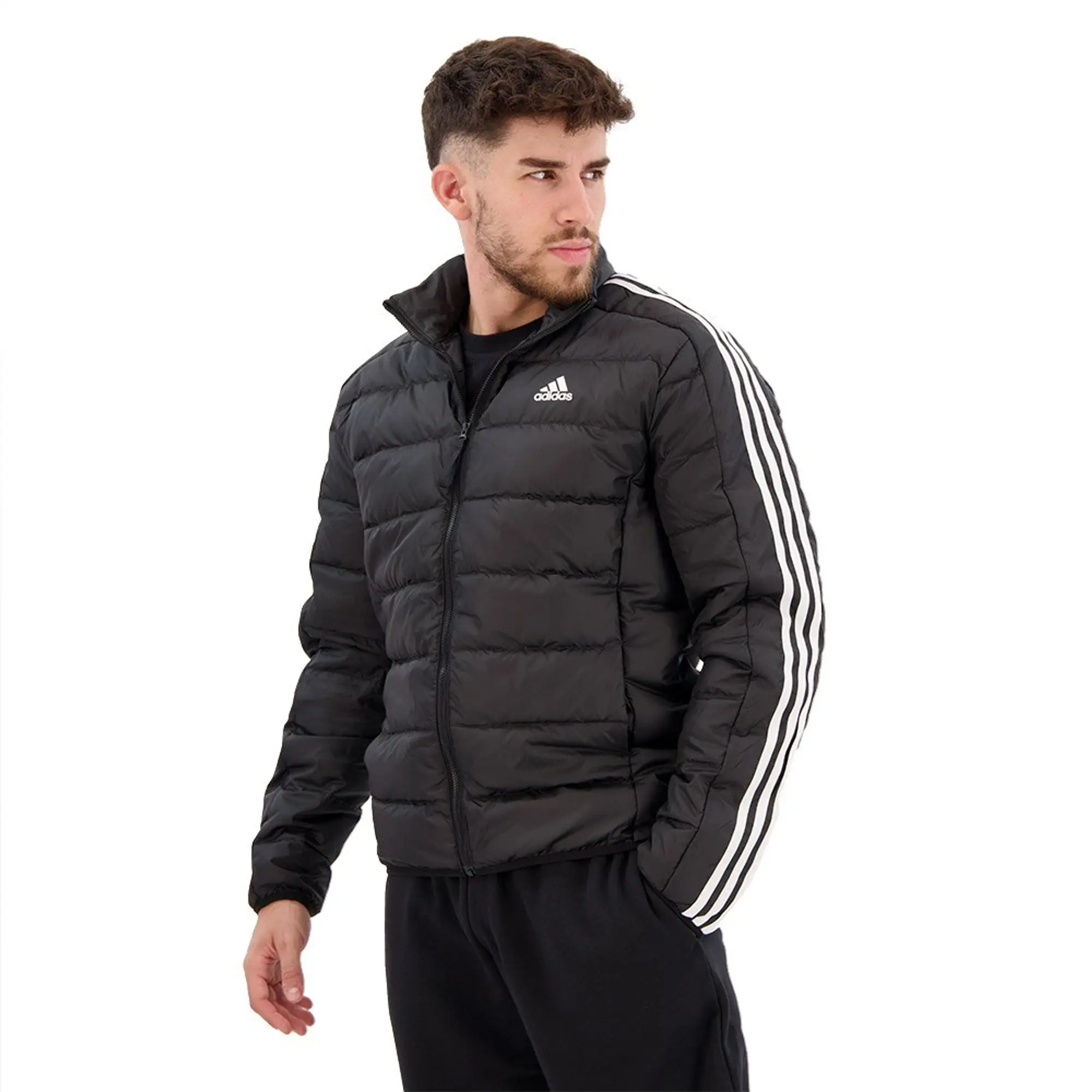 Manchester United x adidas Mens Essentials 3-Stripes Light Down Jacket Black