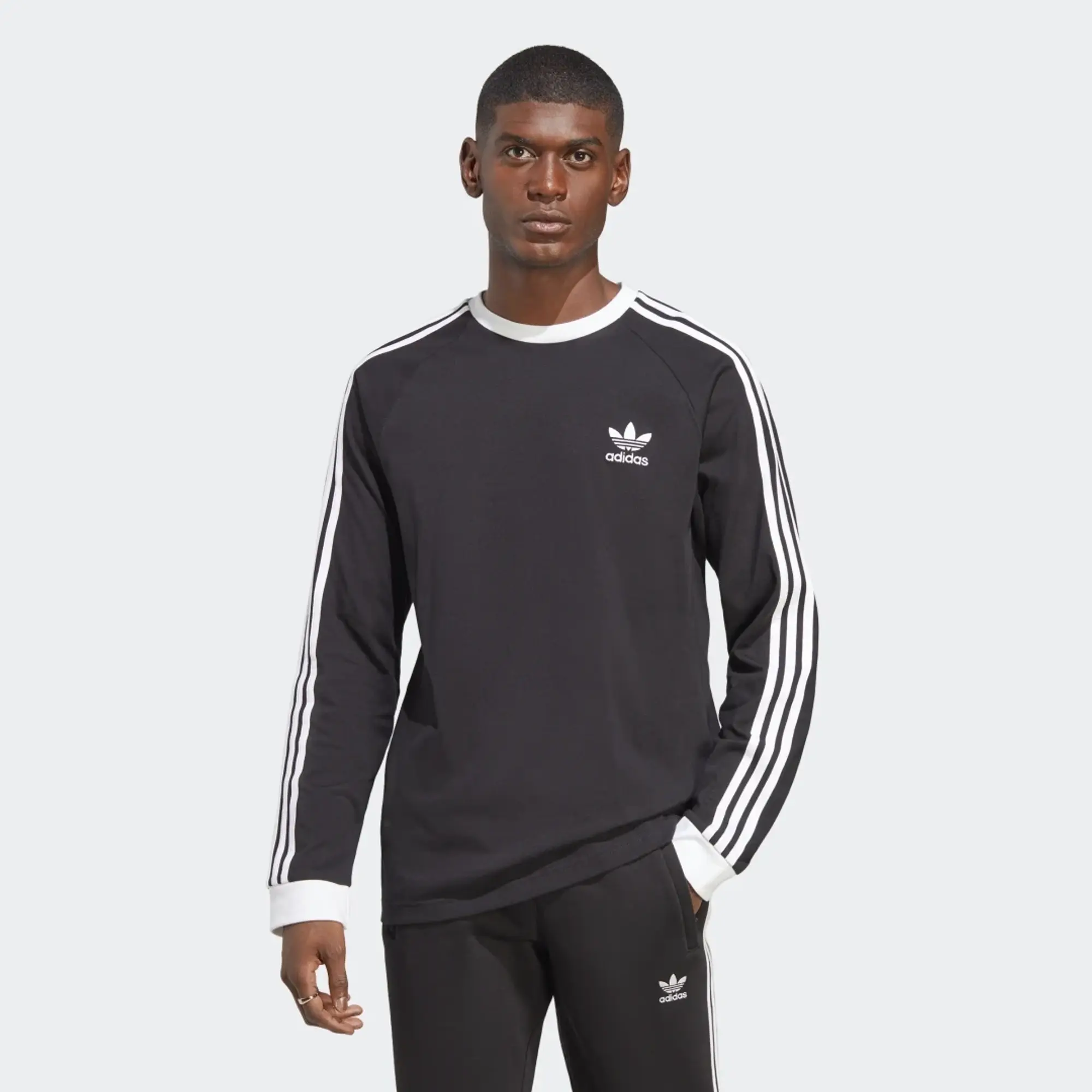 Adidas Originals 3-Stipe Long Sleeve T-Shirt In Black