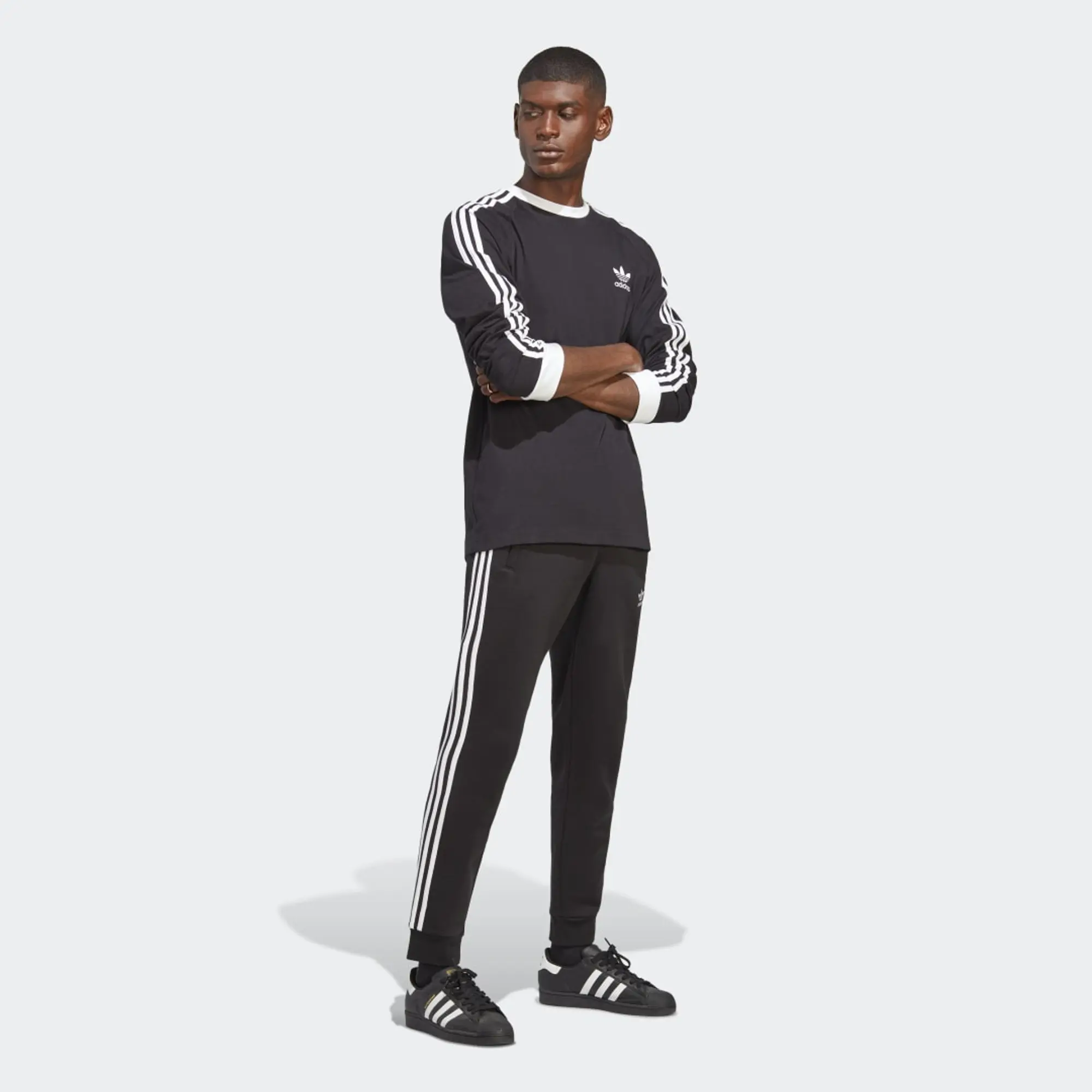 Adidas Originals 3-Stipe Long Sleeve T-Shirt In Black