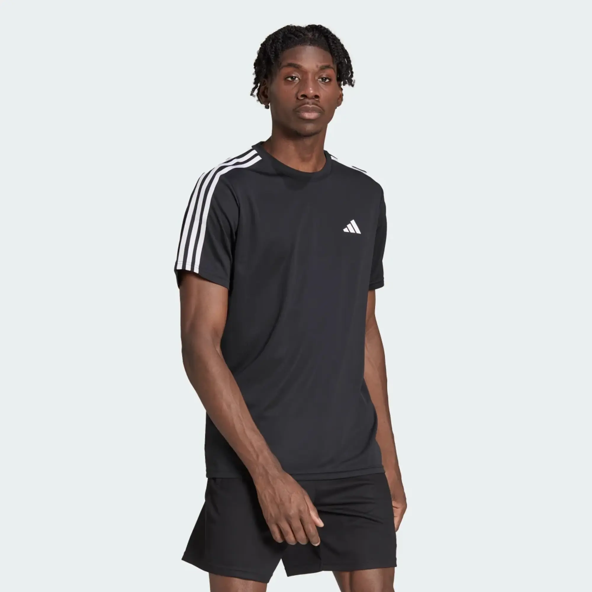 Adidas Training Essential 3 Stripe T-Shirt In Black