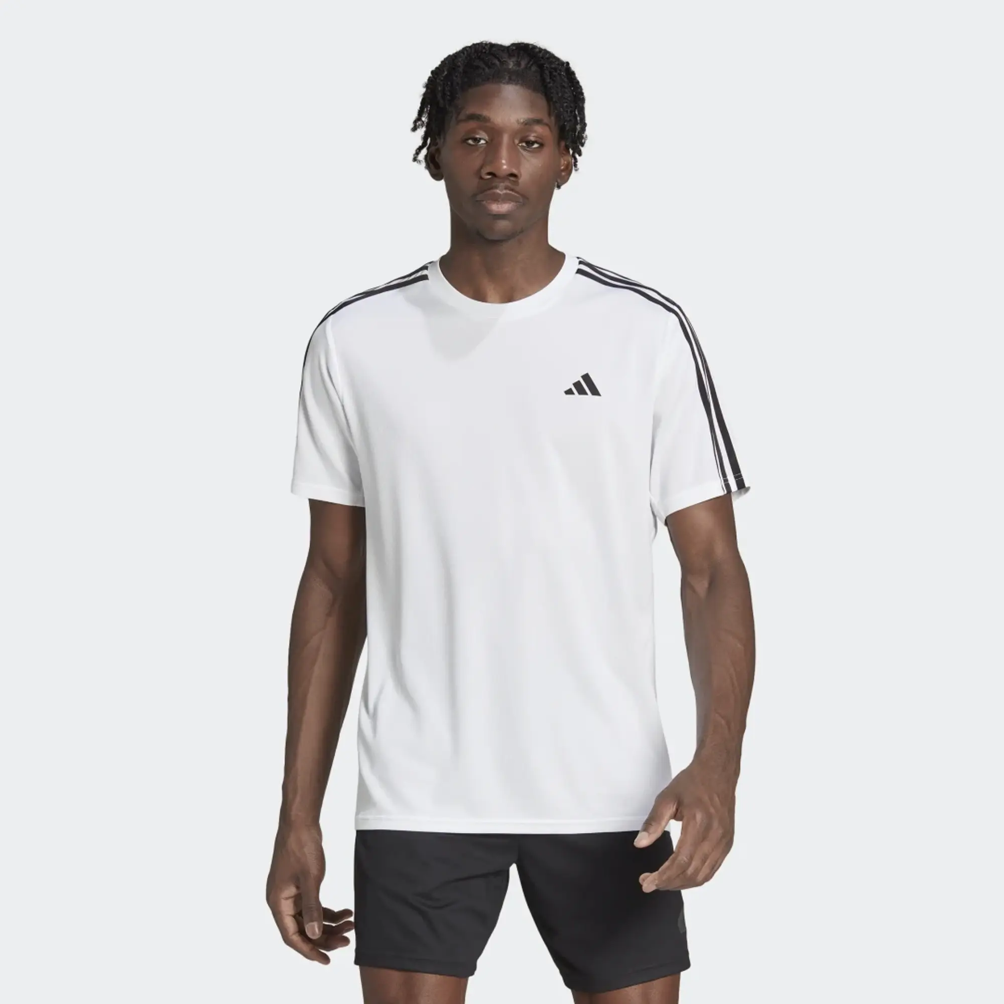 Adidas Training Essential 3 Stripe T-Shirt In White