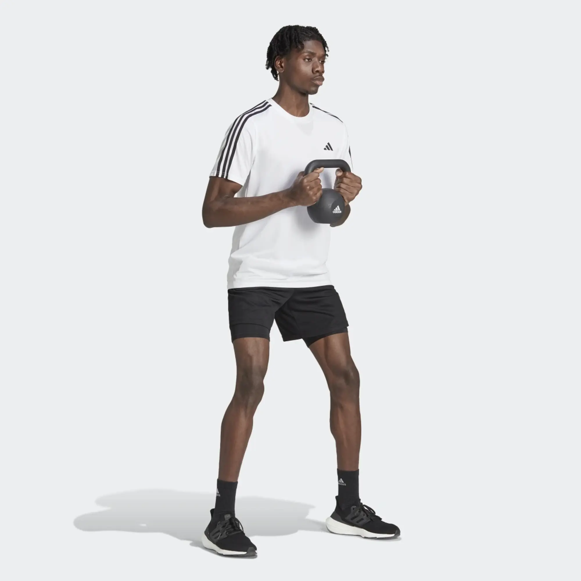 Adidas Training Essential 3 Stripe T-Shirt In White