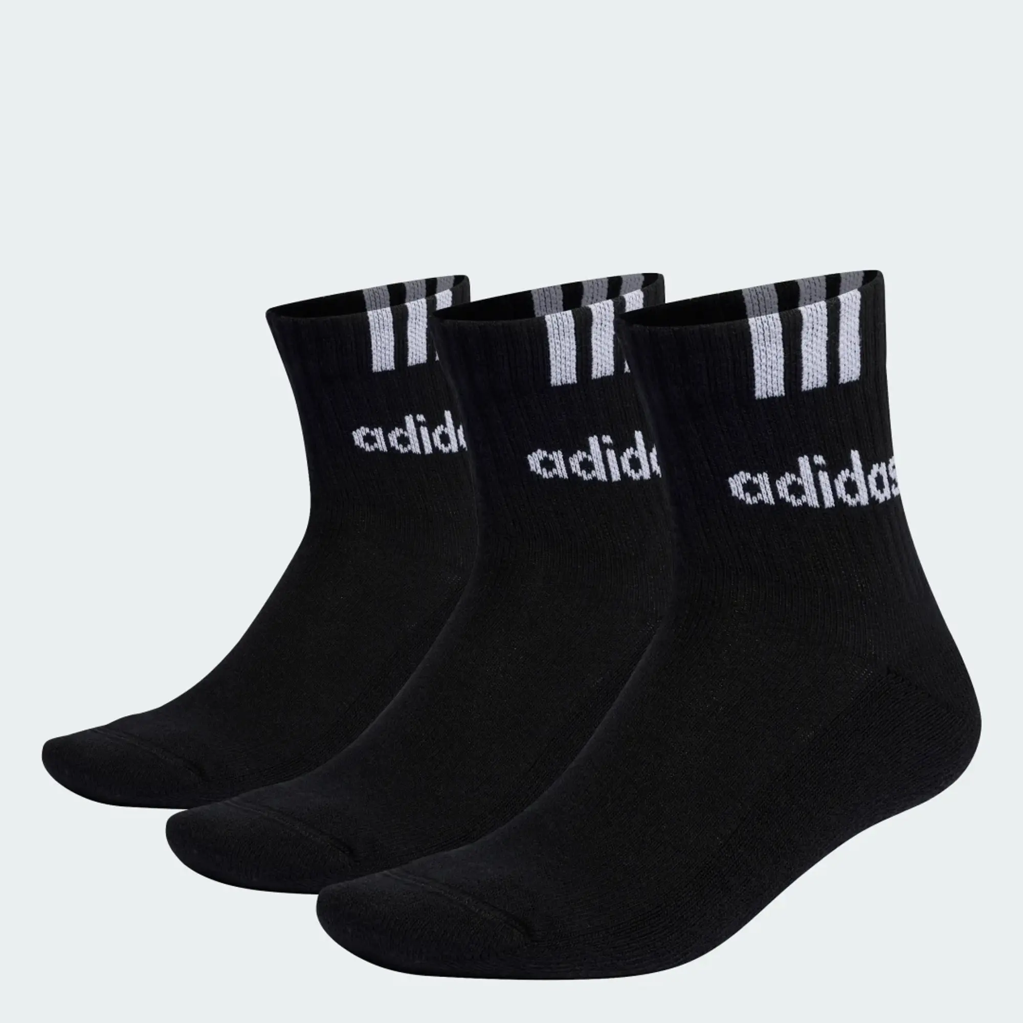 adidas Linear 3 Stripe Cushioned Half Crew Sock - Black