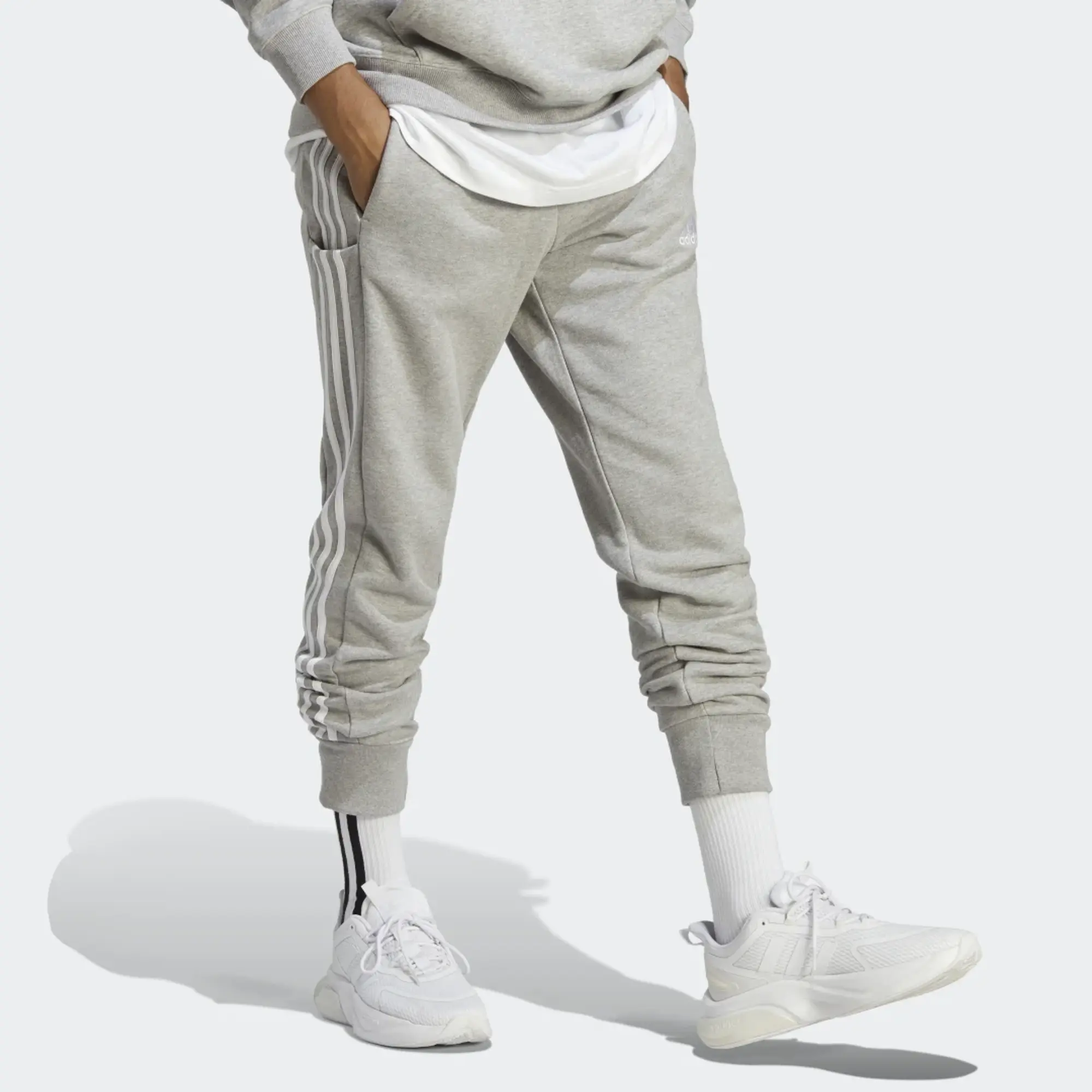 adidas  Essentials French Terry Tapered Cuff 3-Stripes Joggers  men's Sportswear in Grey