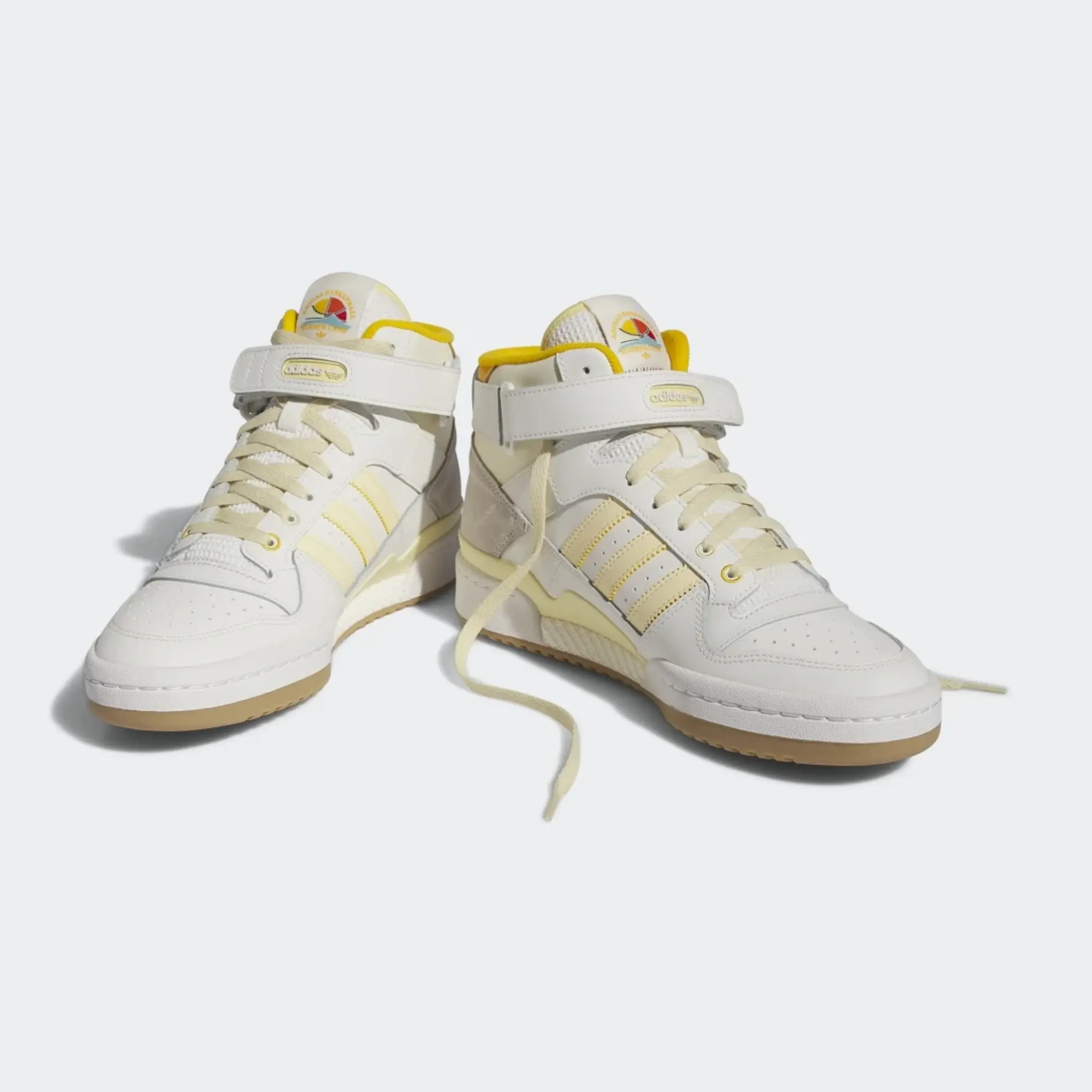 Adidas Originals Forum Mid Trainers In White/Yellow-Black