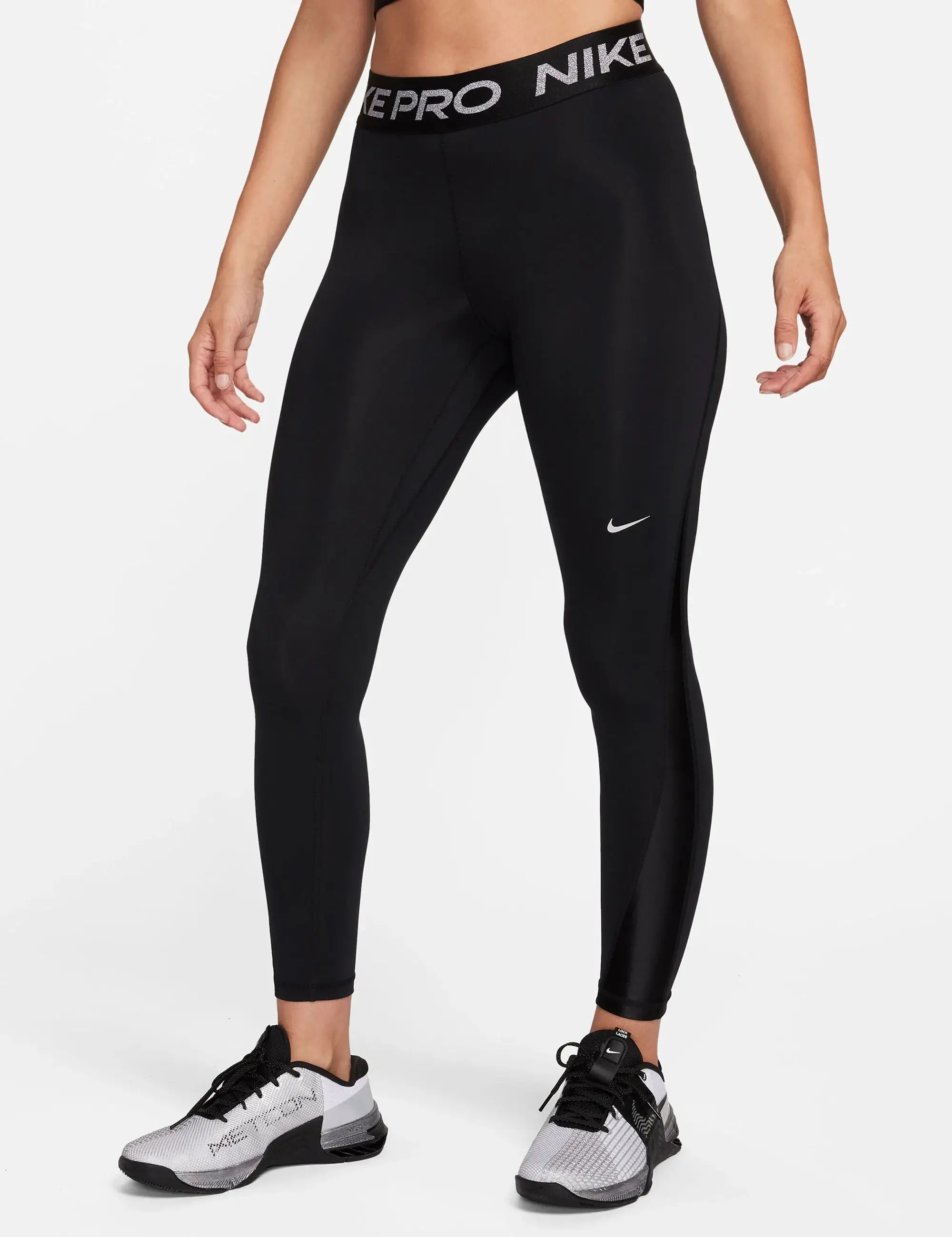 NIKE Pro 7 8 Leggings Black Metallic Silver XL FB5700 010 FOOTY.COM