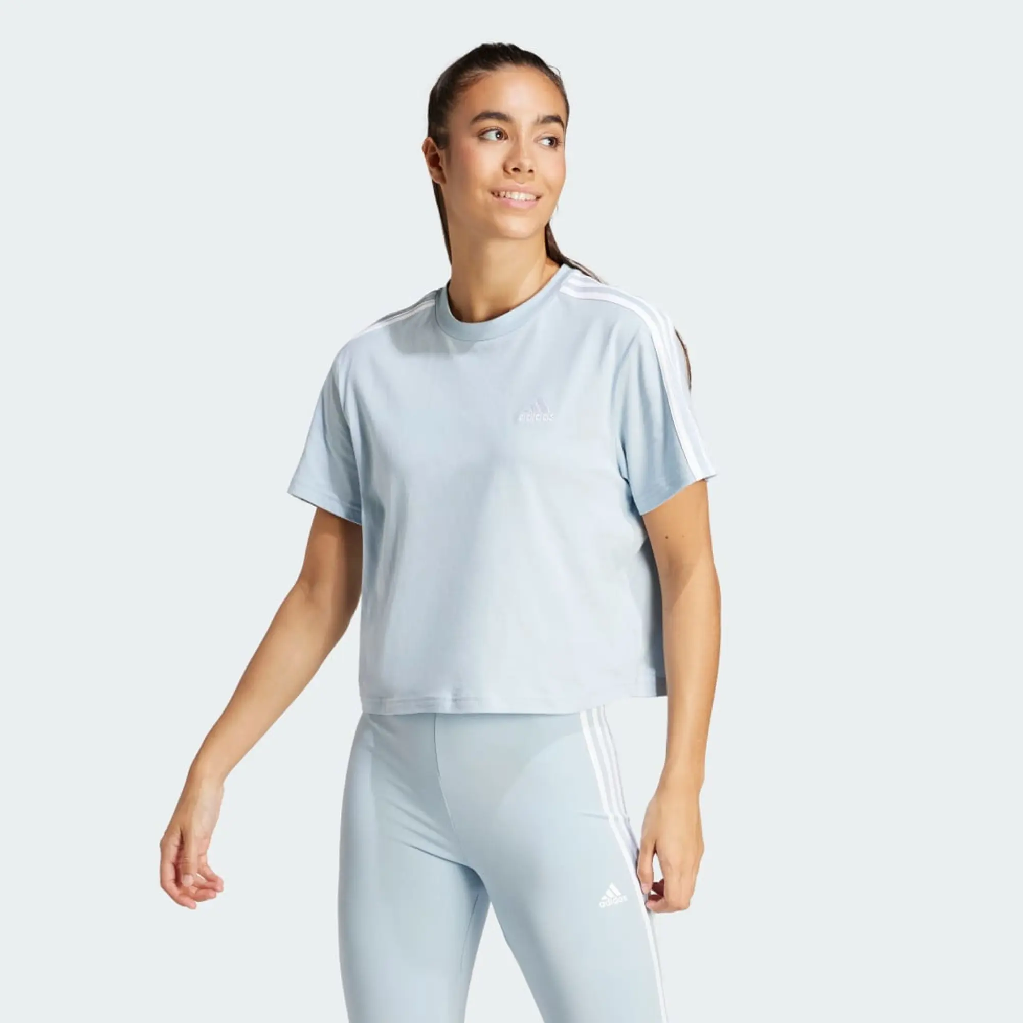 adidas 3S Crop T Shirt Womens - Blue