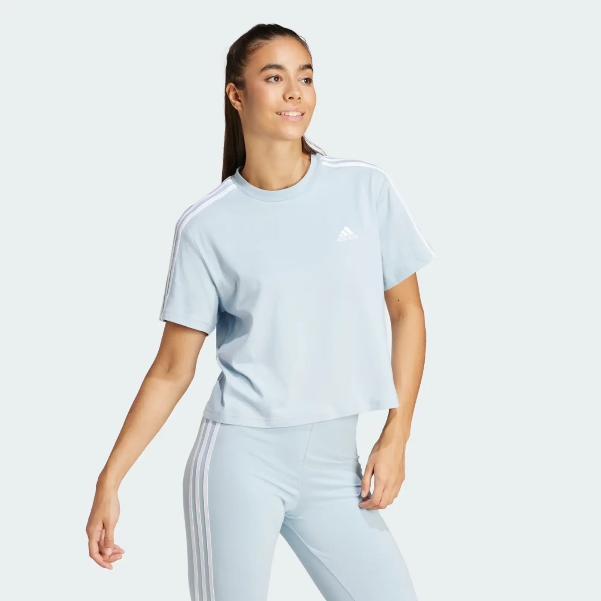 adidas 3S Crop T Shirt Womens - Blue