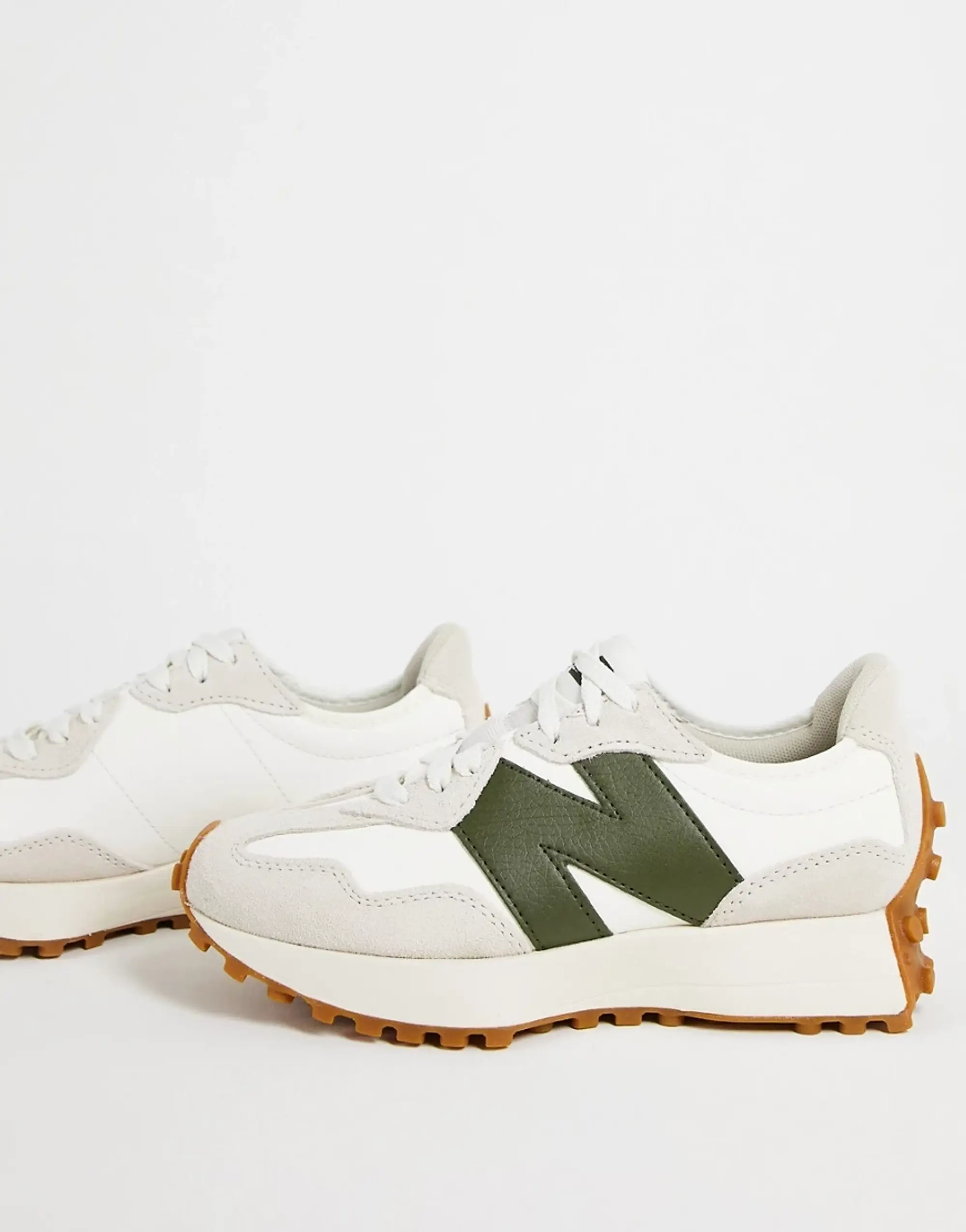 New Balance Unisex 327 in Beige/Green/White Suede/Mesh