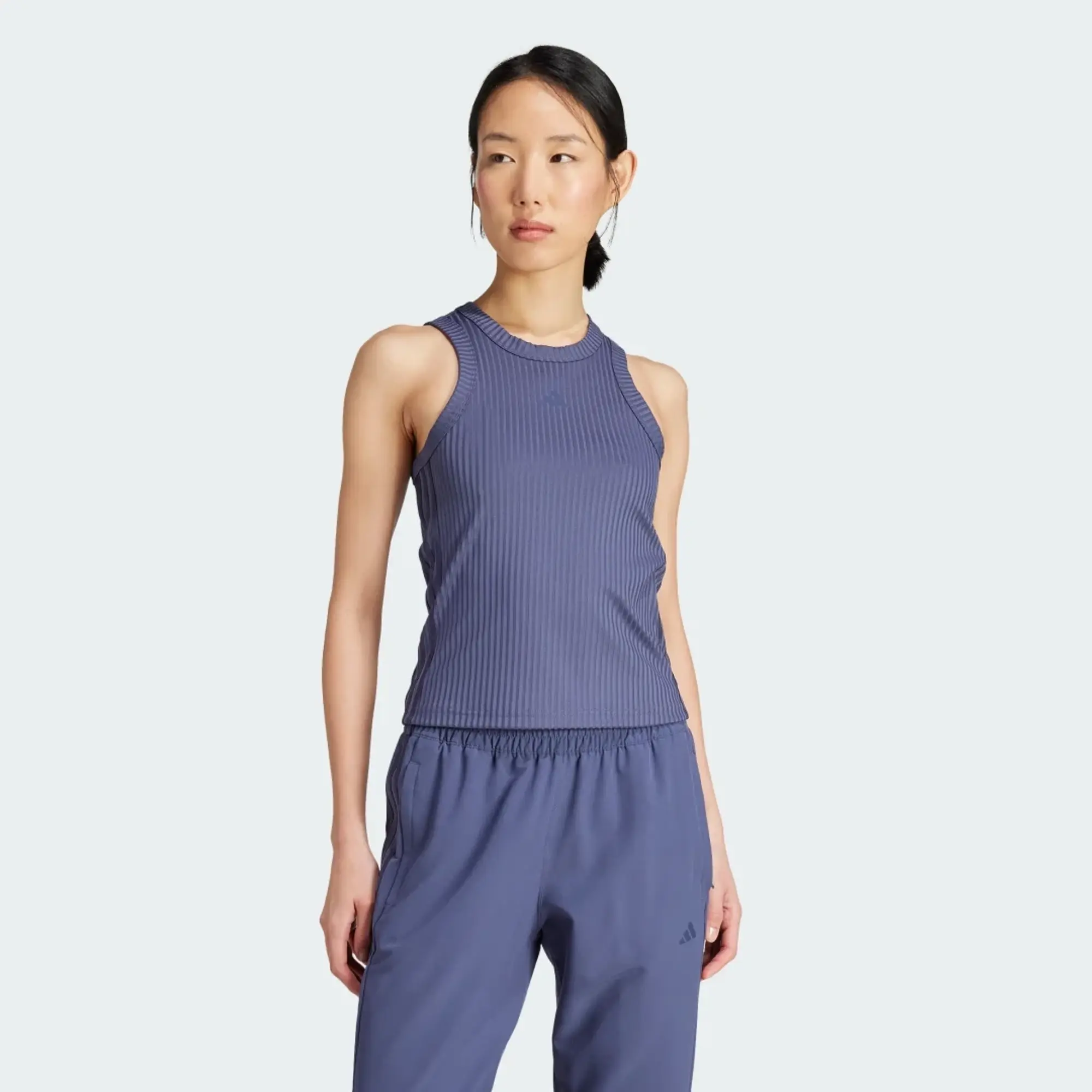 adidas All Gym Seasonal Rib Tight Fit Tonal 3-Stripes Tank Top