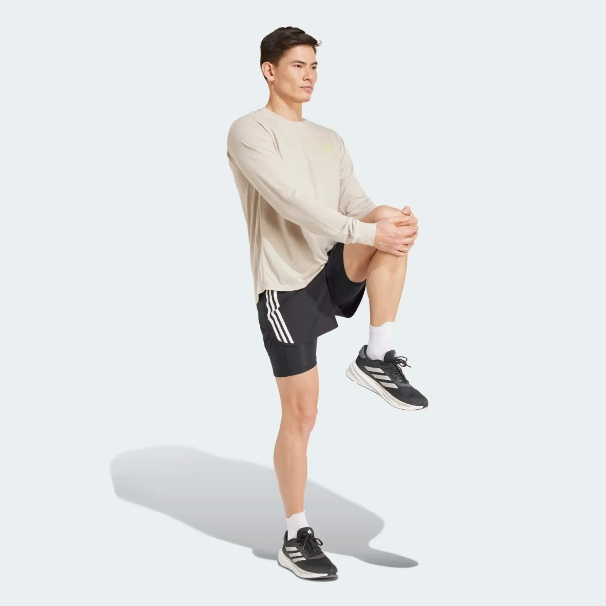 Adidas Running Own The Run Long Sleeve Top With Graphic In Beige-White