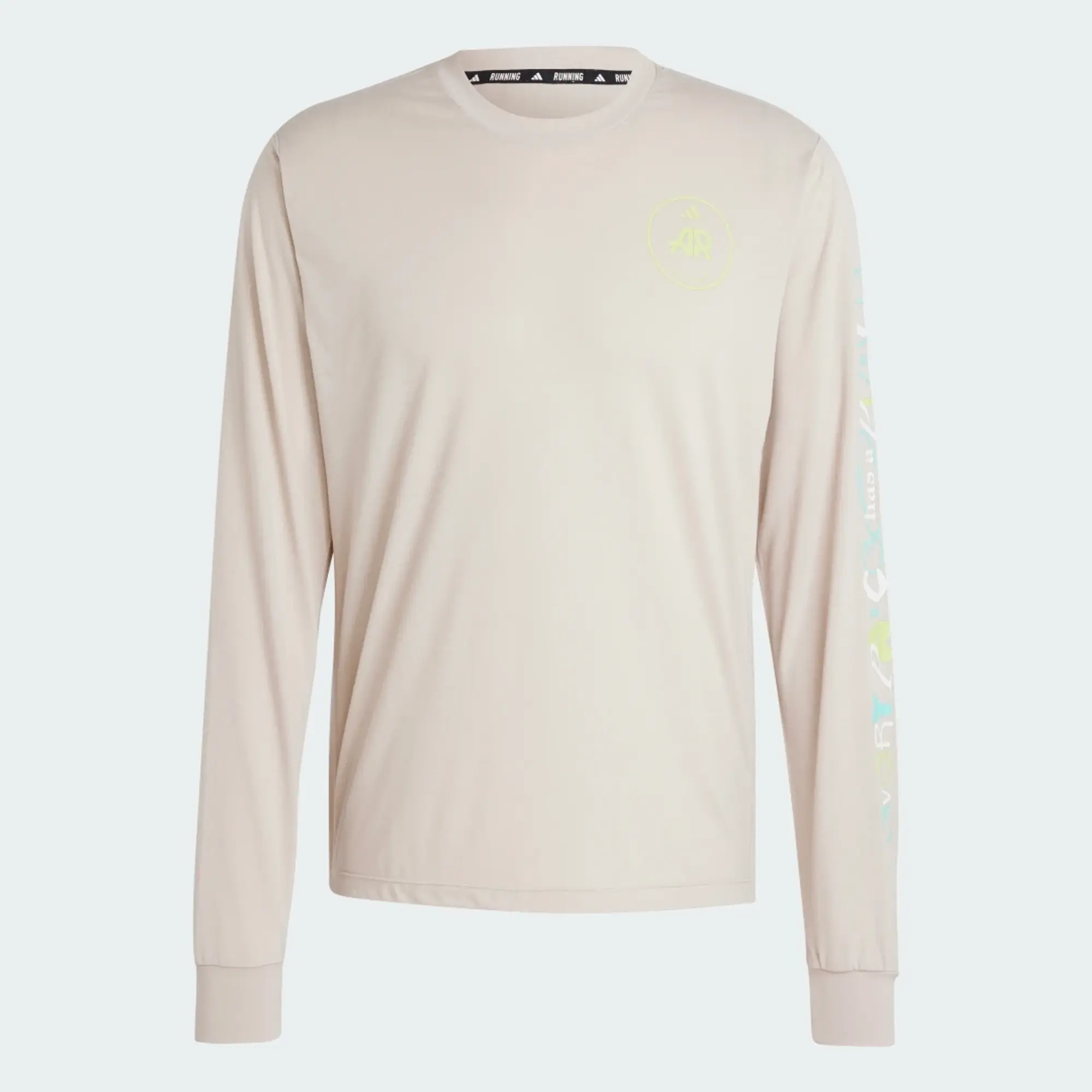 Adidas Running Own The Run Long Sleeve Top With Graphic In Beige-White