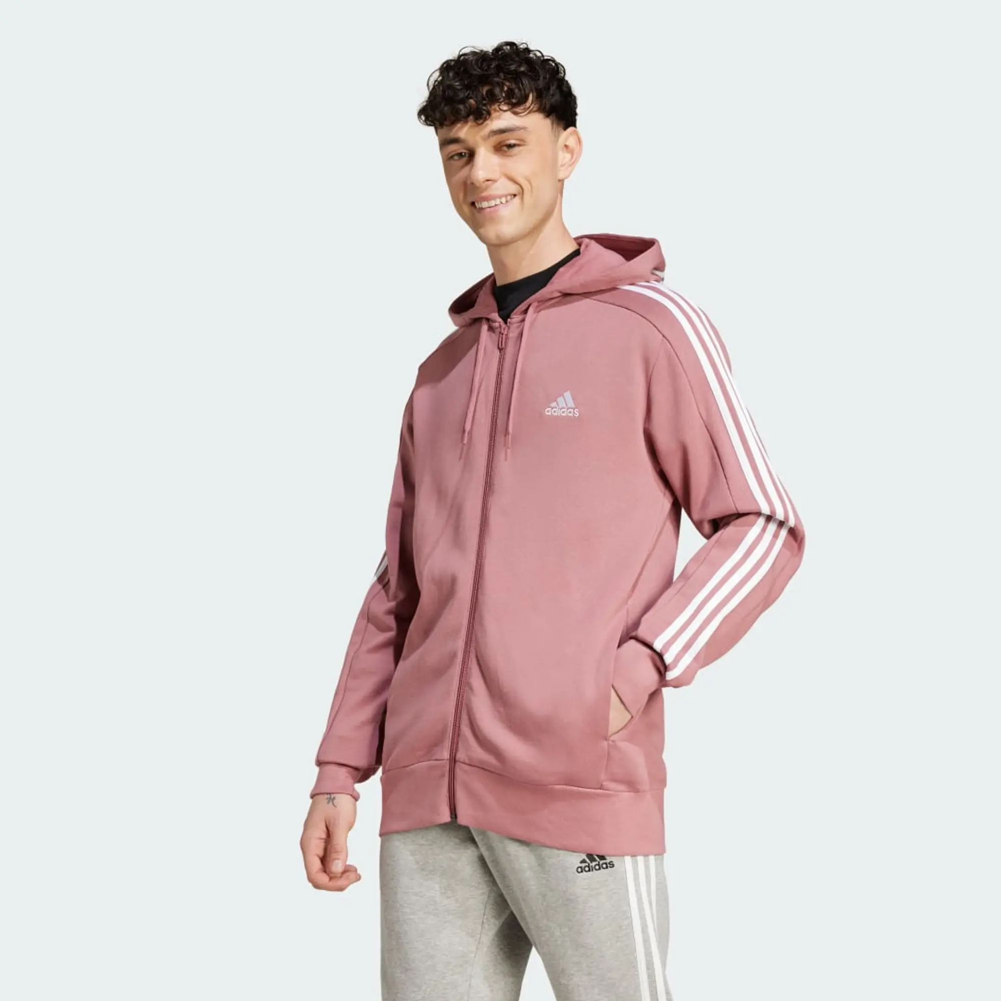 adidas Men Essentials French Terry 3 Stripes Full Zip Hoodie