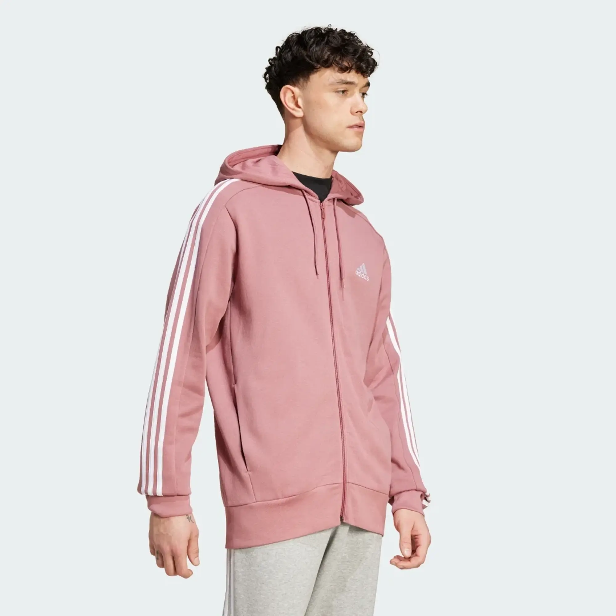 adidas Men Essentials French Terry 3 Stripes Full Zip Hoodie