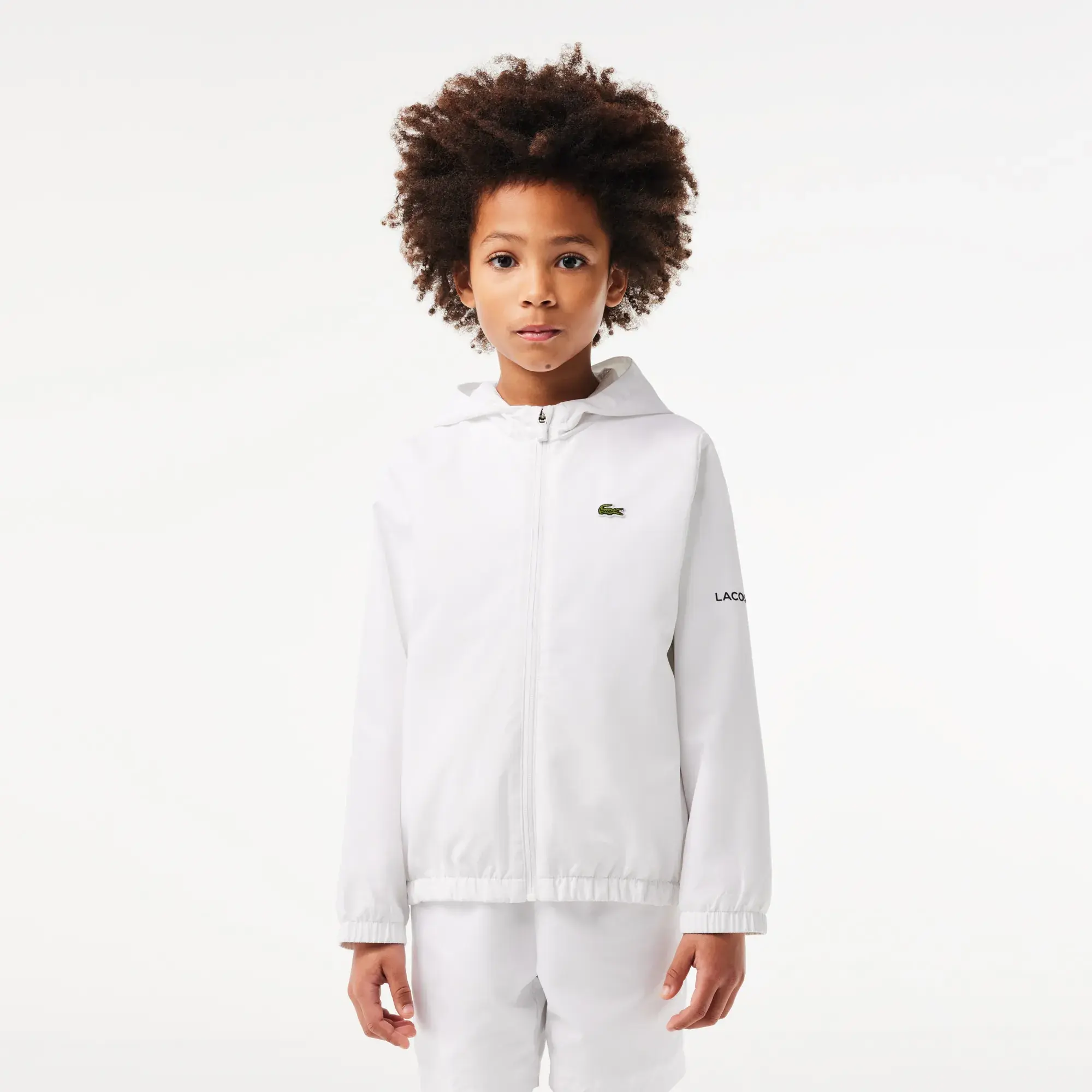 Lacoste Zip Front Hooded Sports Jacket with Branding Detail - White