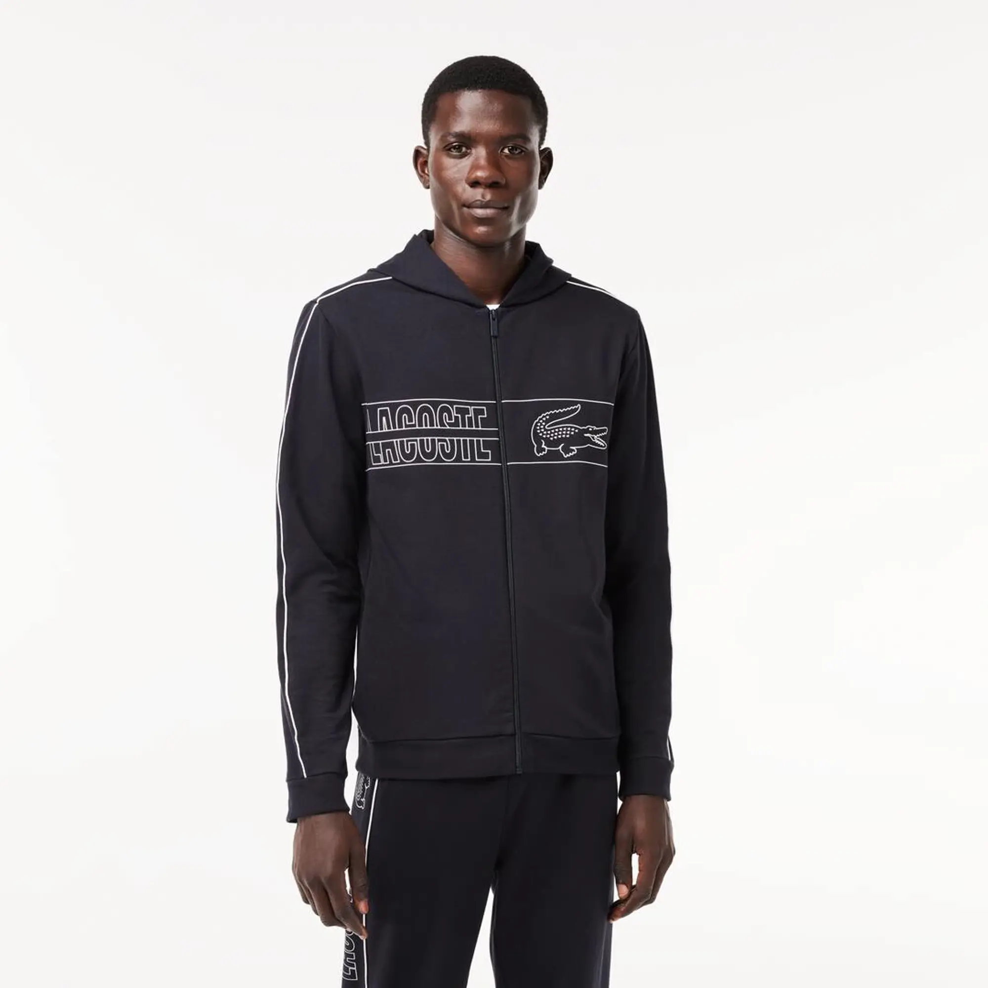 Lacoste Branded Loungewear Hoodie - Navy Blue / White