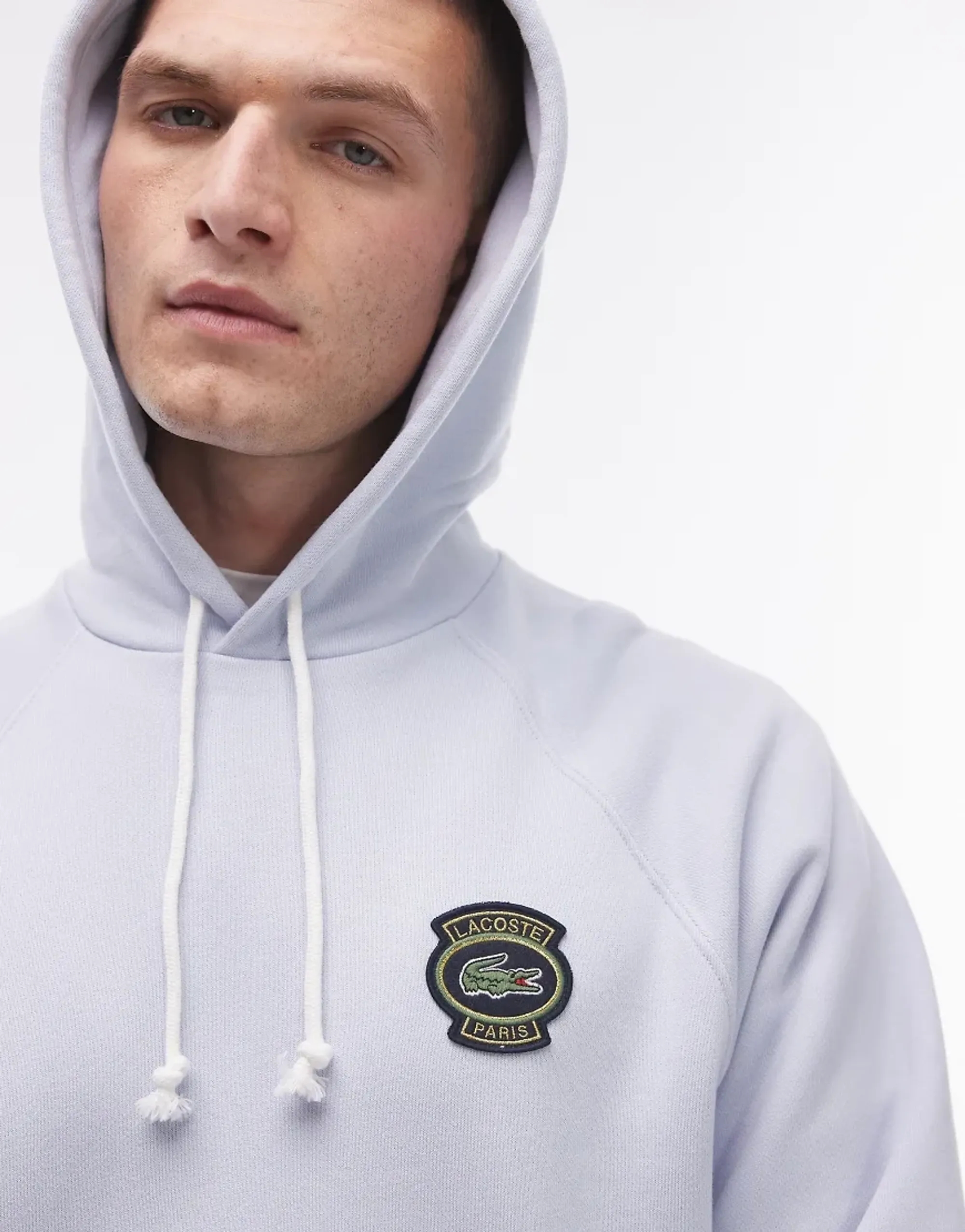 Lacoste Pique Hoodie In Light Blue