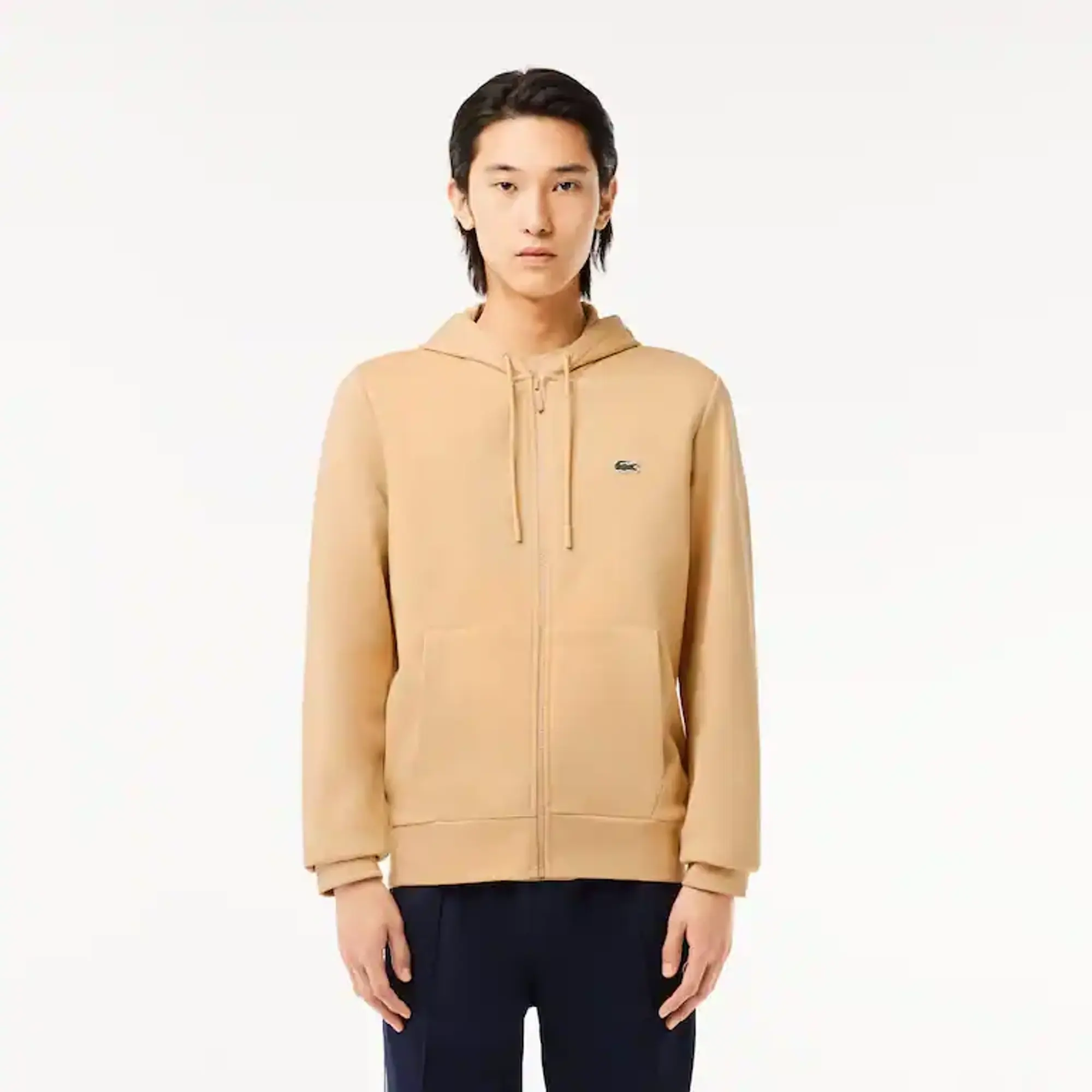 Lacoste Zip-Up Fleece Hoodie - Beige