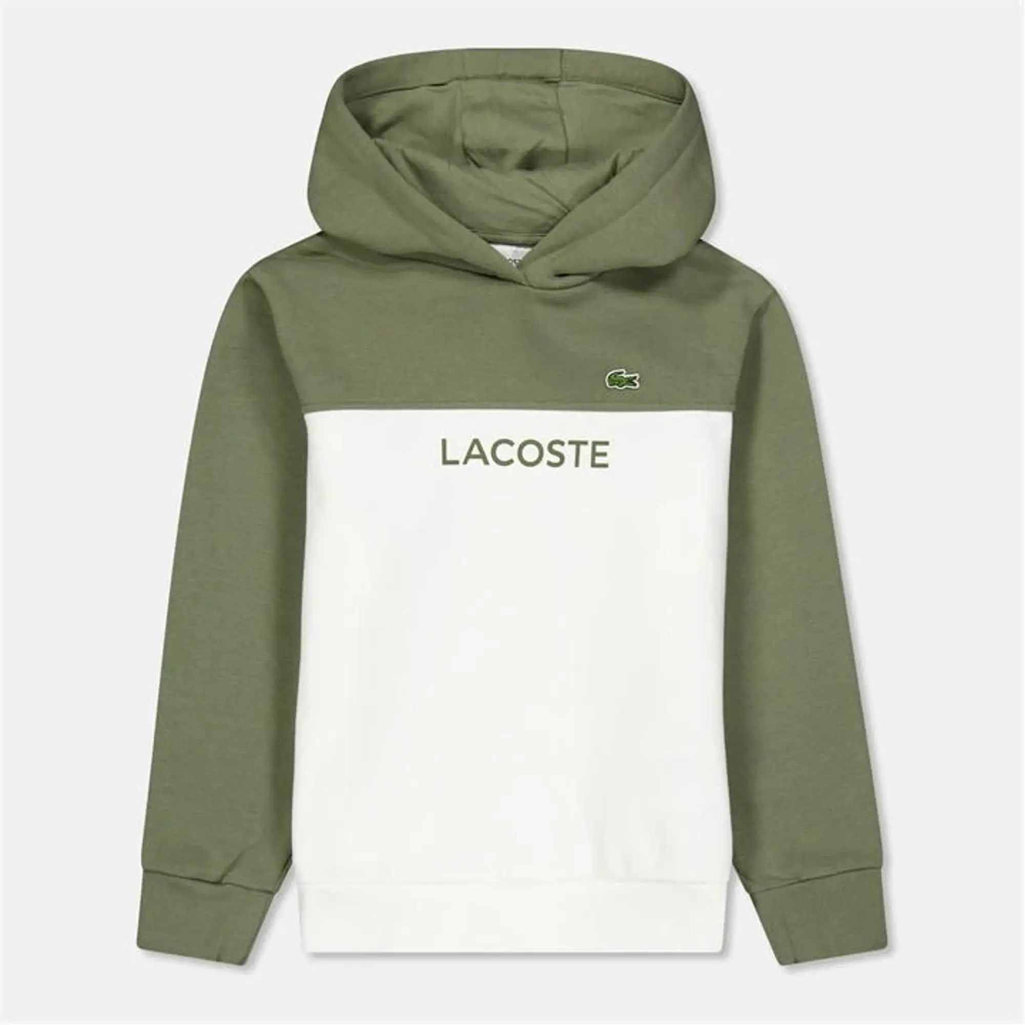 Lacoste Colour-Block Fleece Hoodie - Khaki Green / White