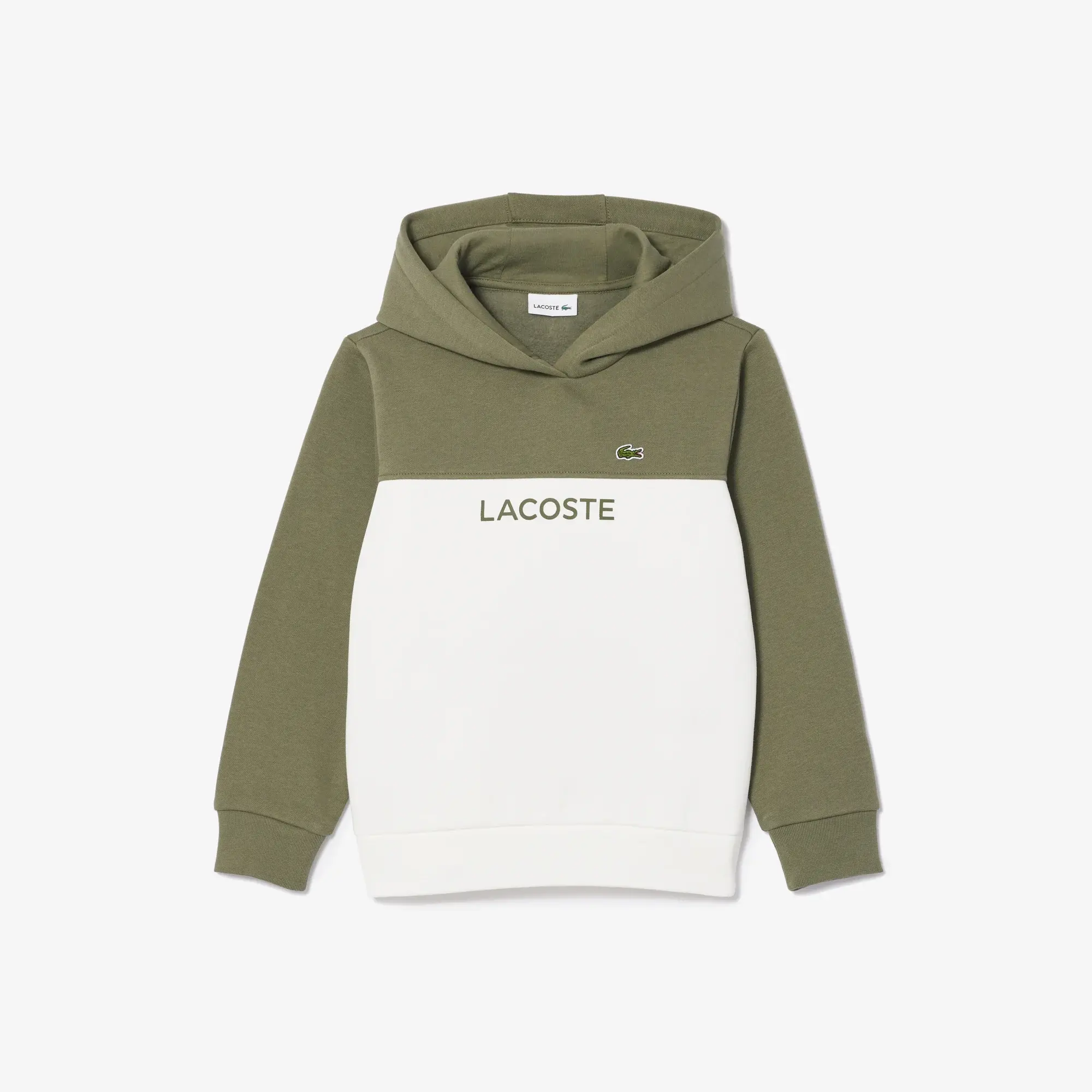 Lacoste Colour-Block Fleece Hoodie - Khaki Green / White