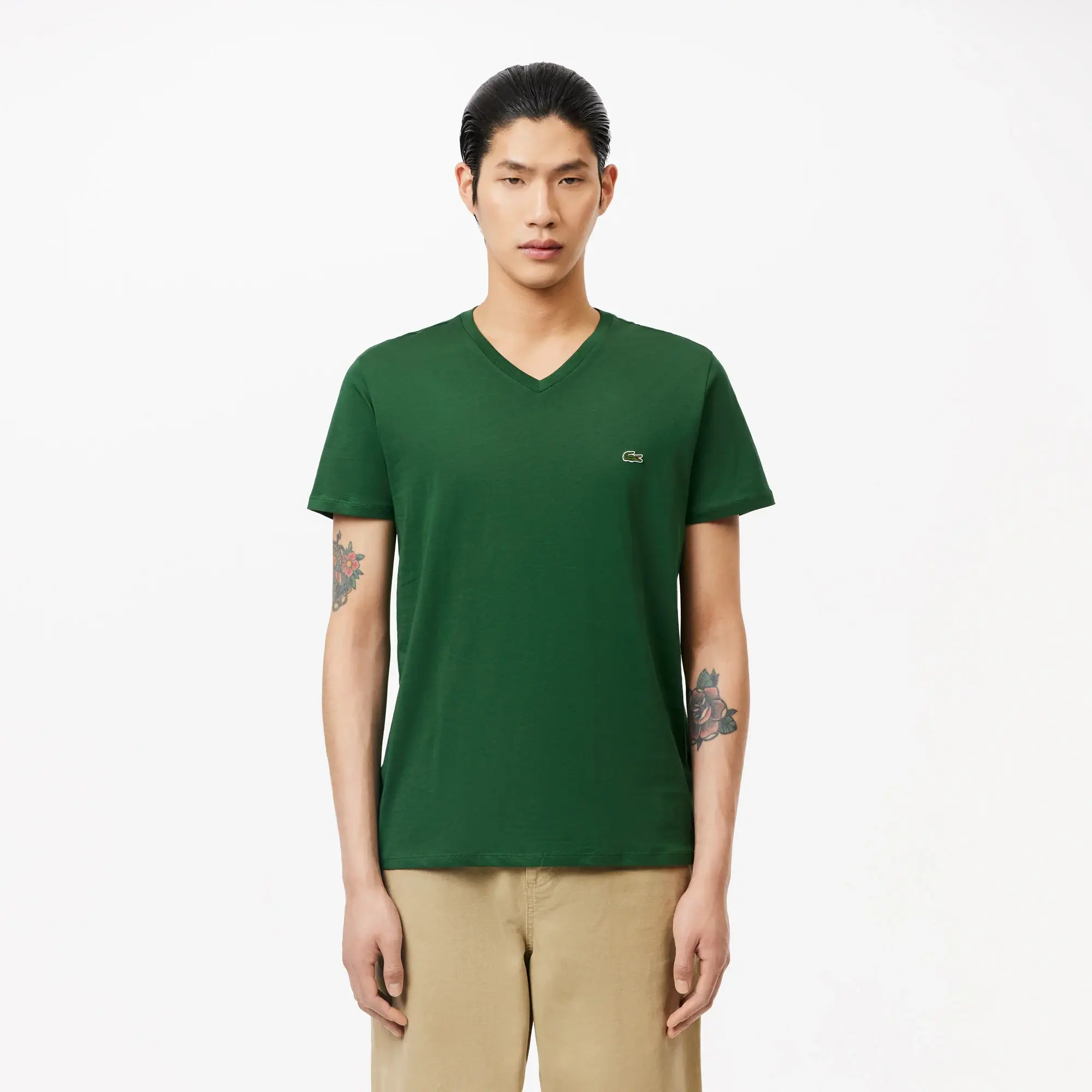 Lacoste V Neck Cotton Pima T-shirt - Pine Green