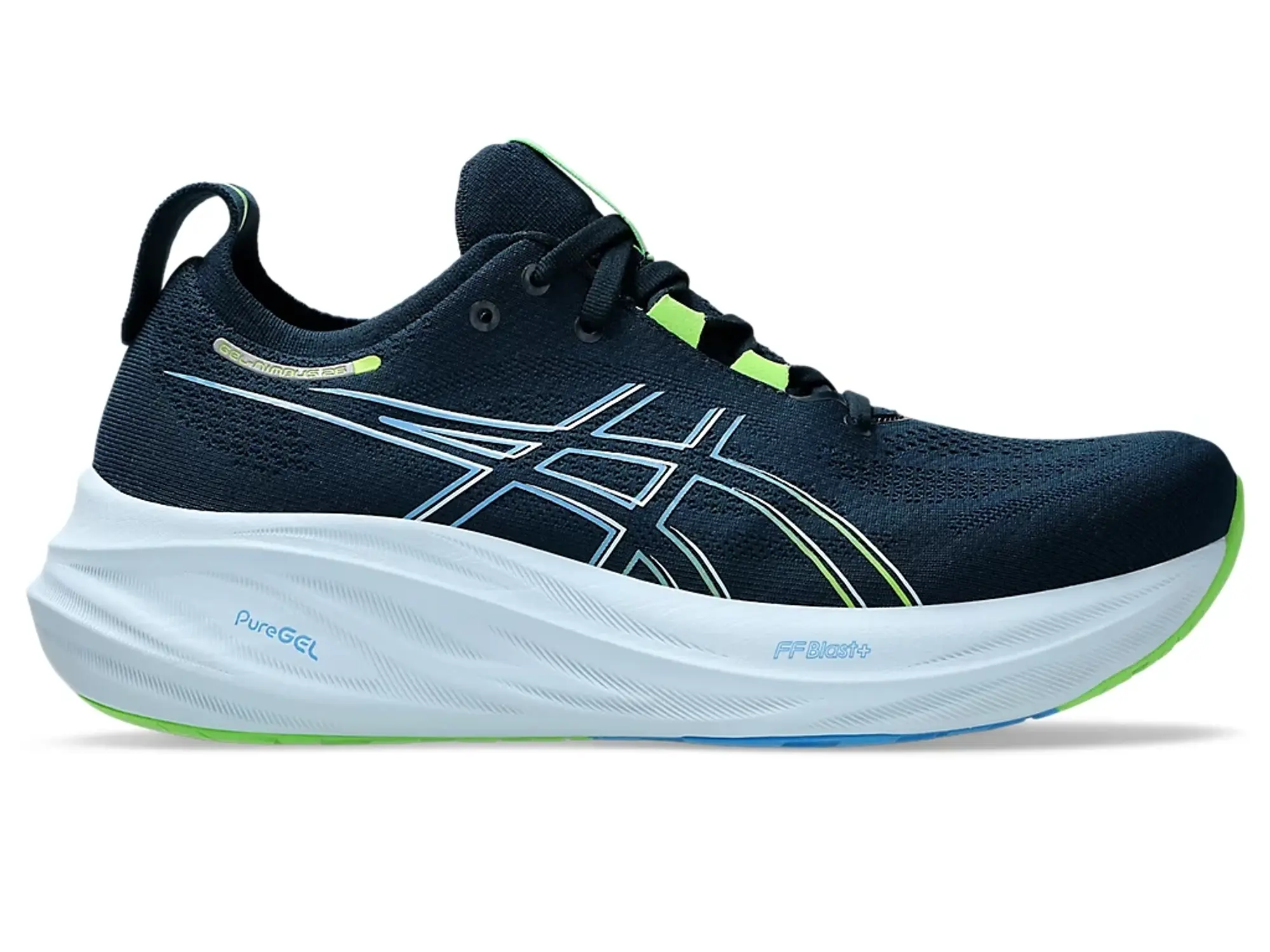 ASICS Gel-Nimbus 26 Neutral Running Shoe Men - Dark Blue, Neon Green