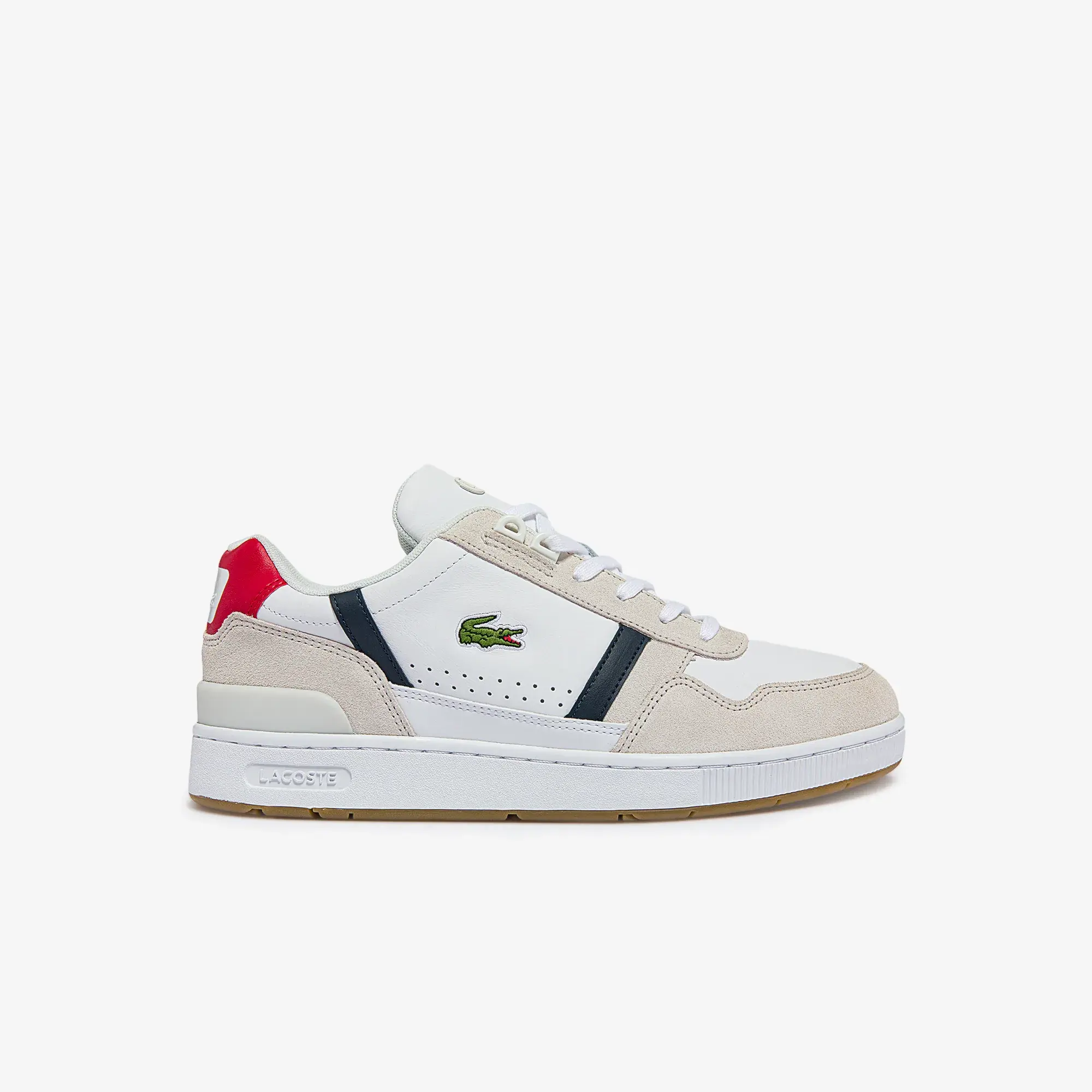 Lacoste Men's T-Clip Tricolour Leather and Suede Trainers - White, Navy & Red
