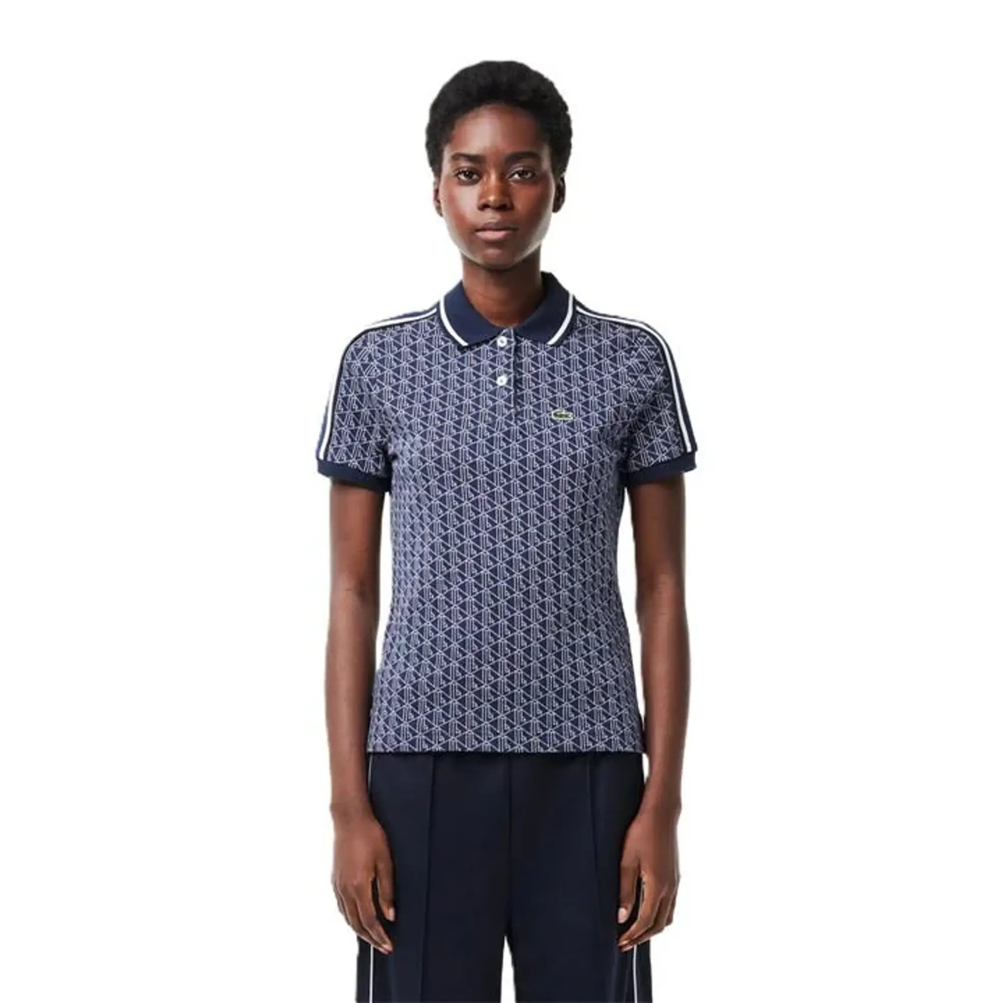 Slim Fit Lacoste Monogram Jacquard Polo Shirt - Navy Blue / White