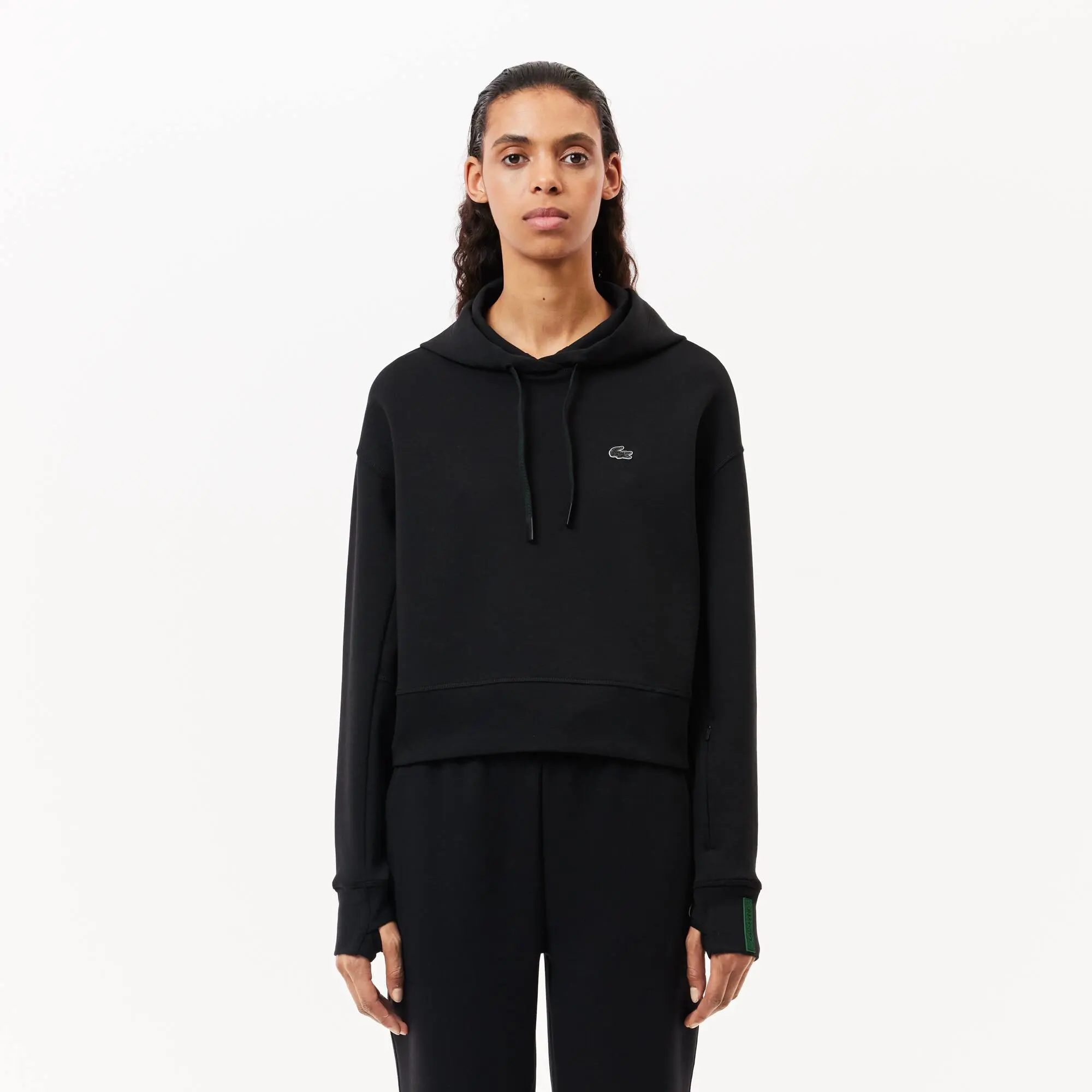 Lacoste Cropped Hoodie - Black