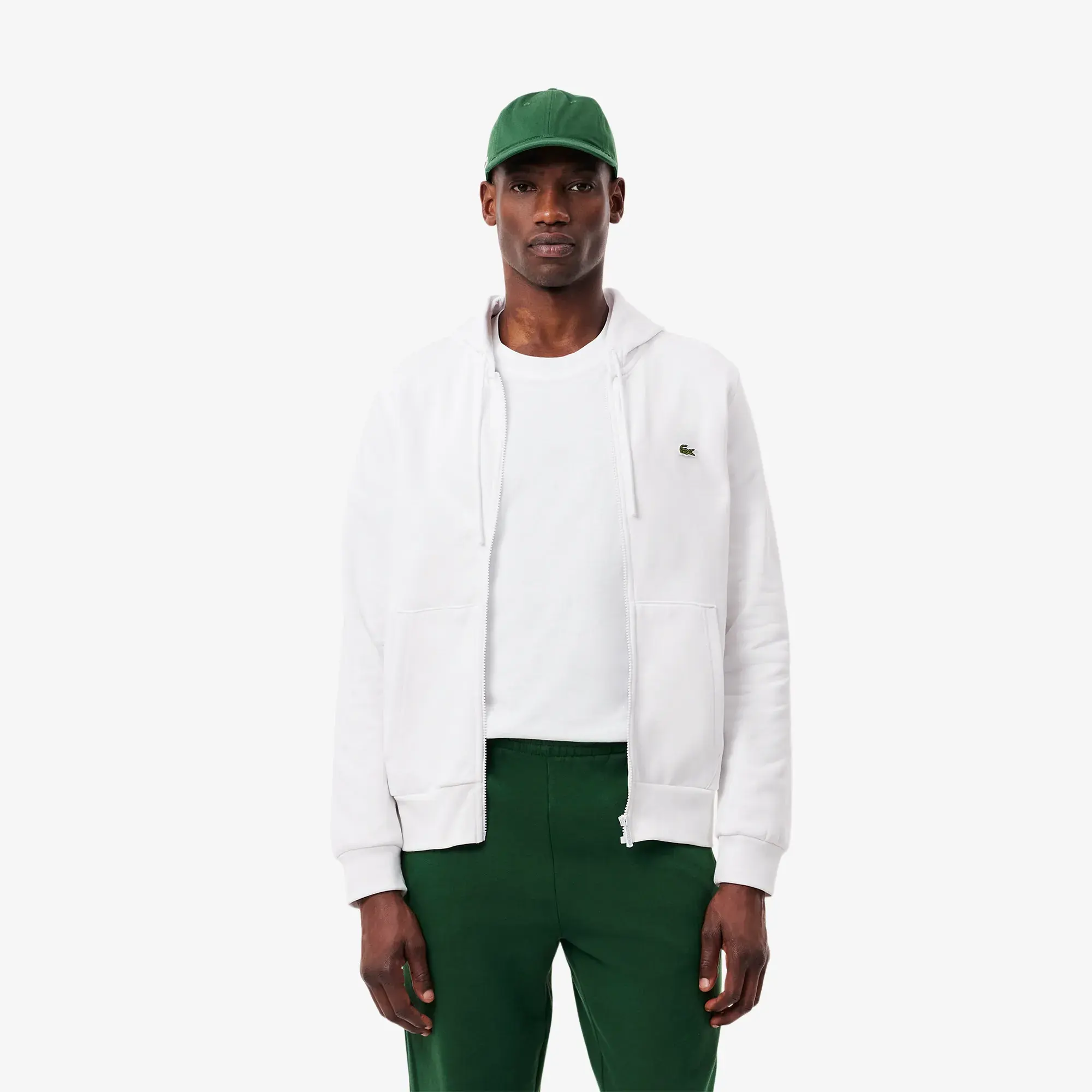 Lacoste Zip-Up Fleece Hoodie - White