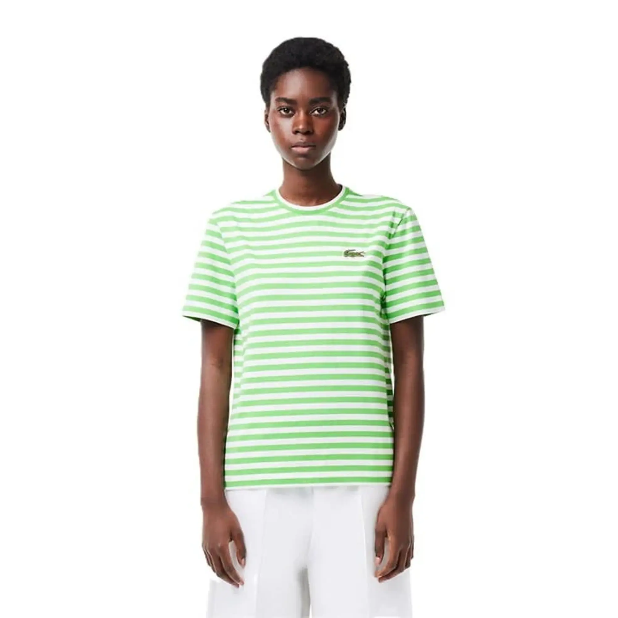 Lacoste Loose Fit Striped Cotton T-shirt - White / Green