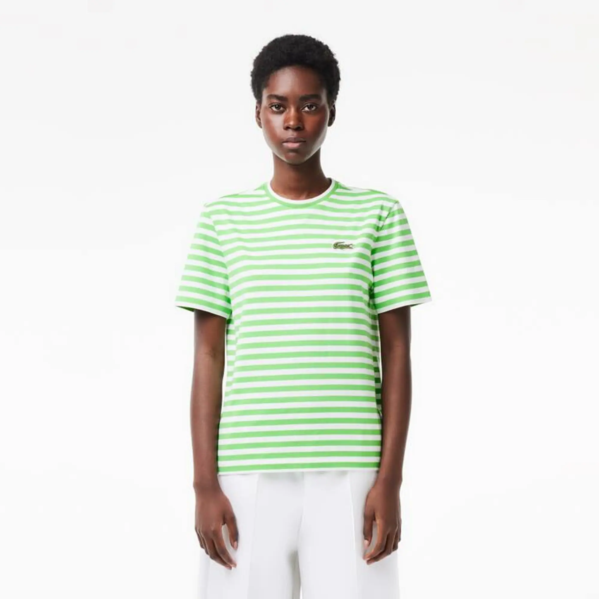 Lacoste Loose Fit Striped Cotton T-shirt - White / Green