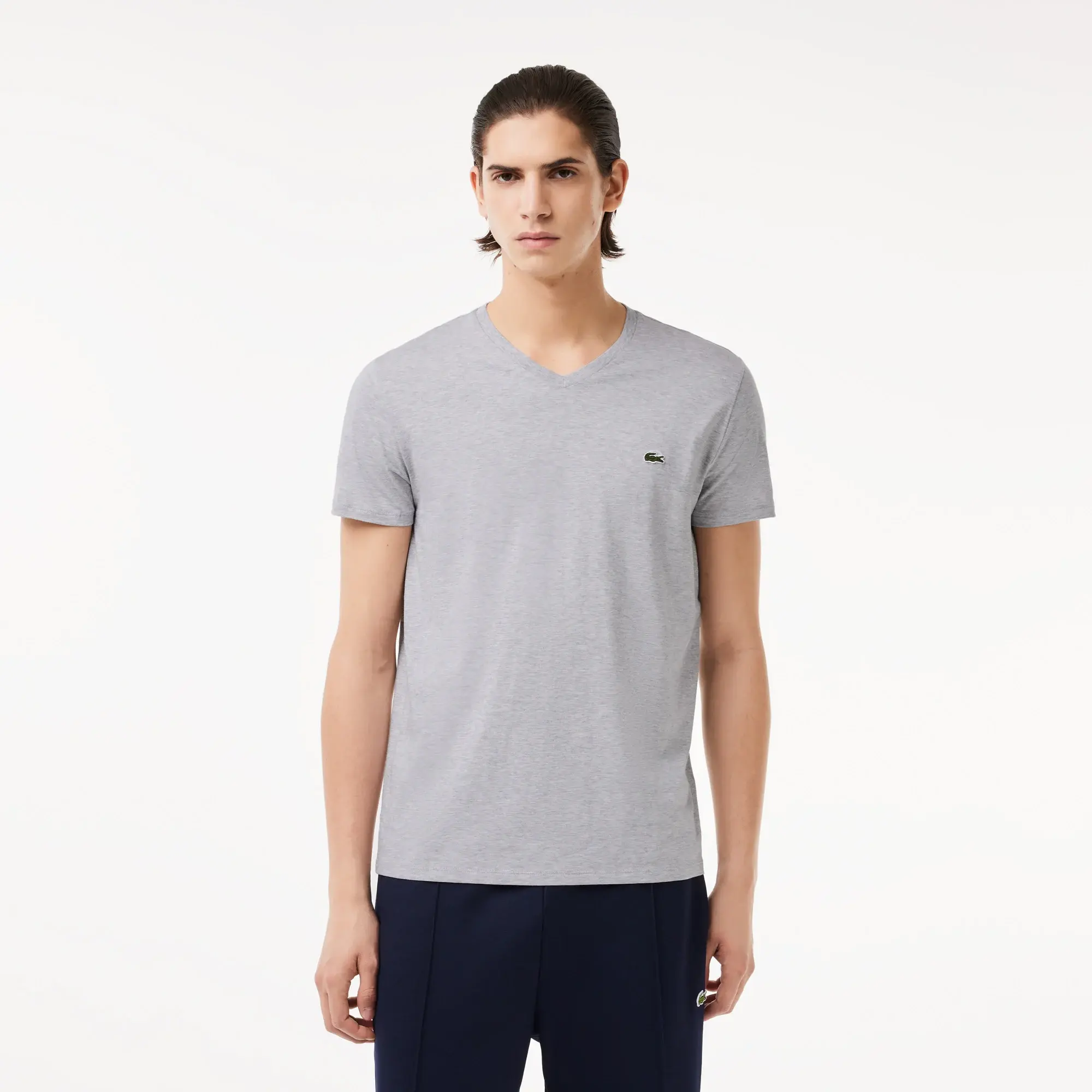 Lacoste V Neck Cotton Pima T-shirt - Grey Chine