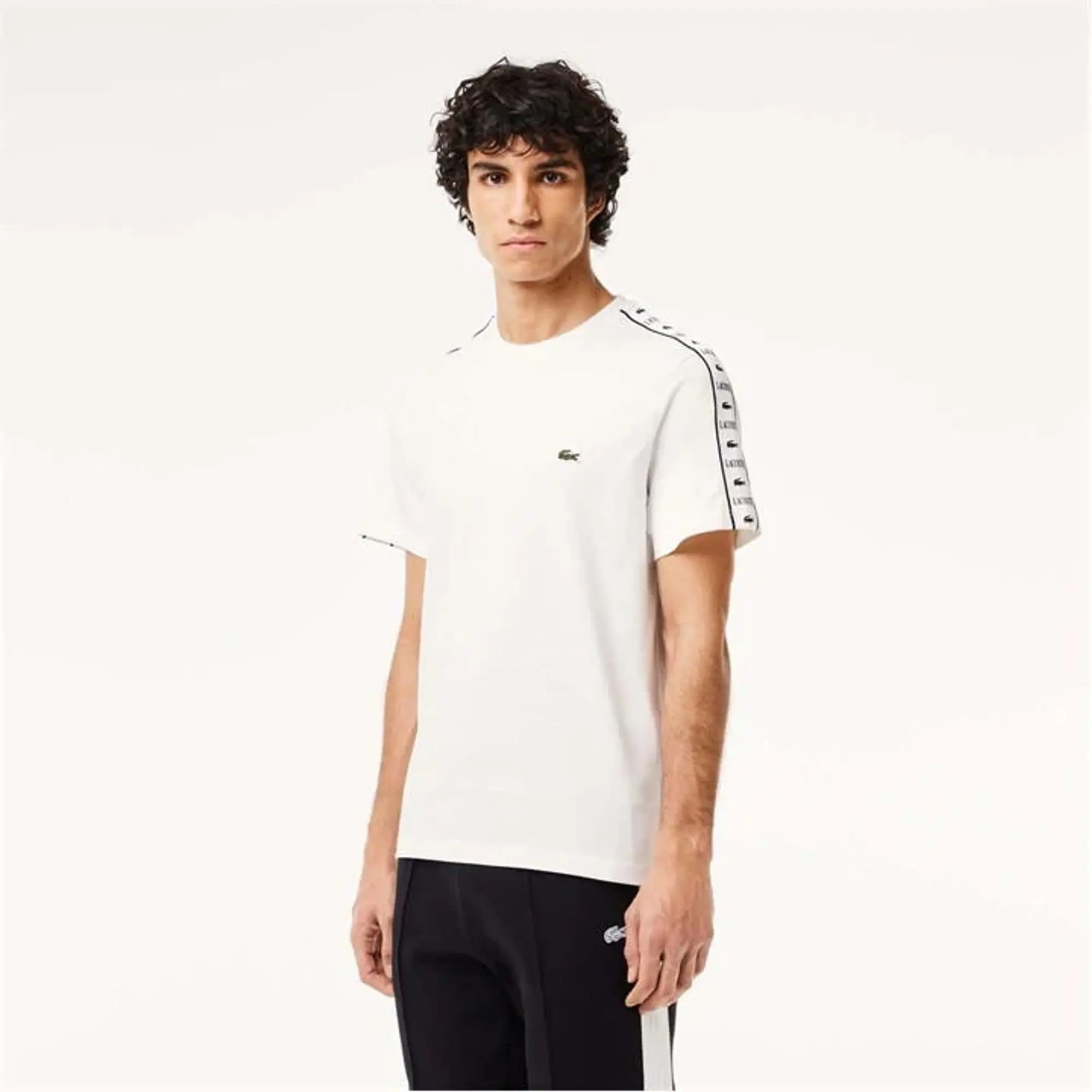 Lacoste Logo Stripe Cotton T-shirt - White