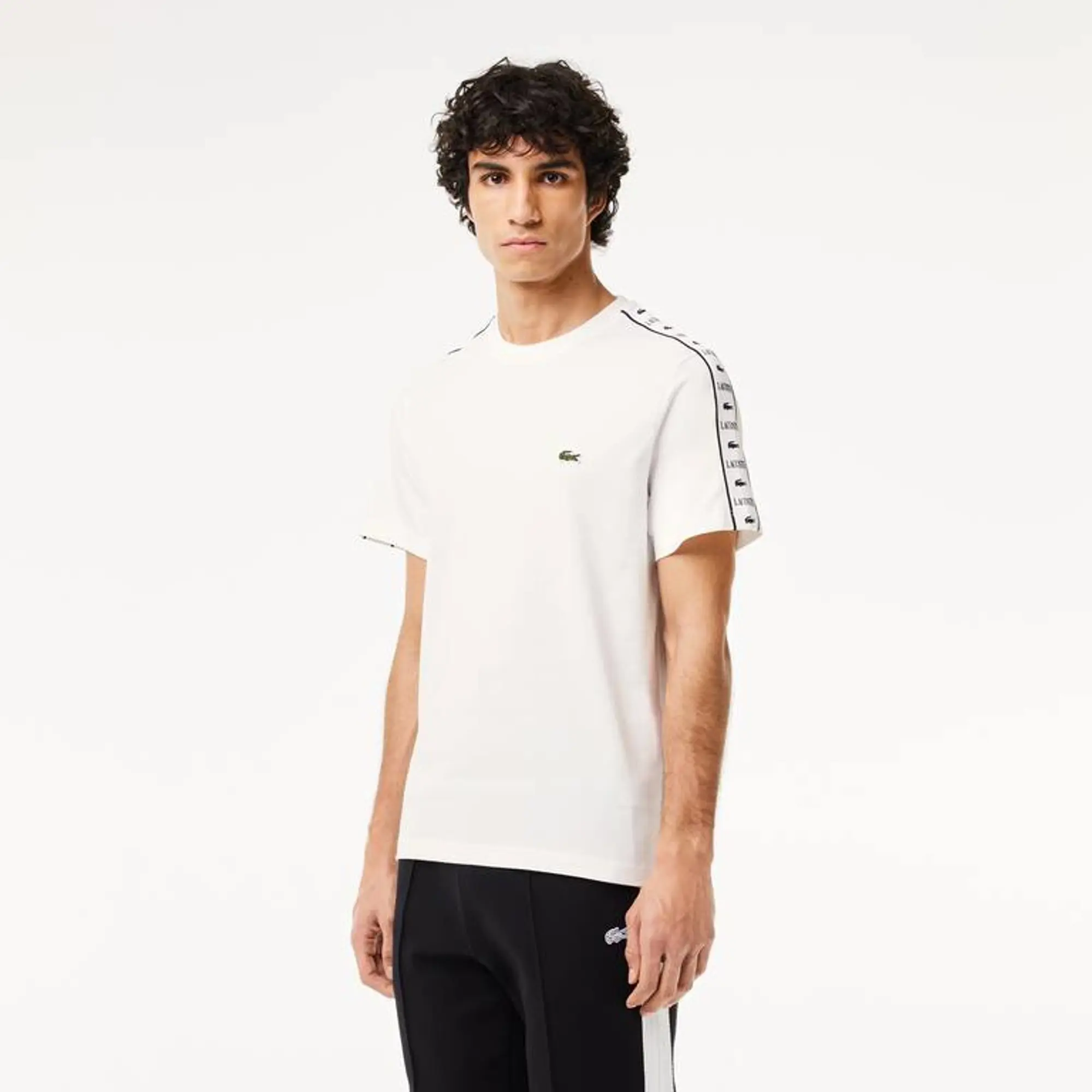 Lacoste Logo Stripe Cotton T-shirt - White
