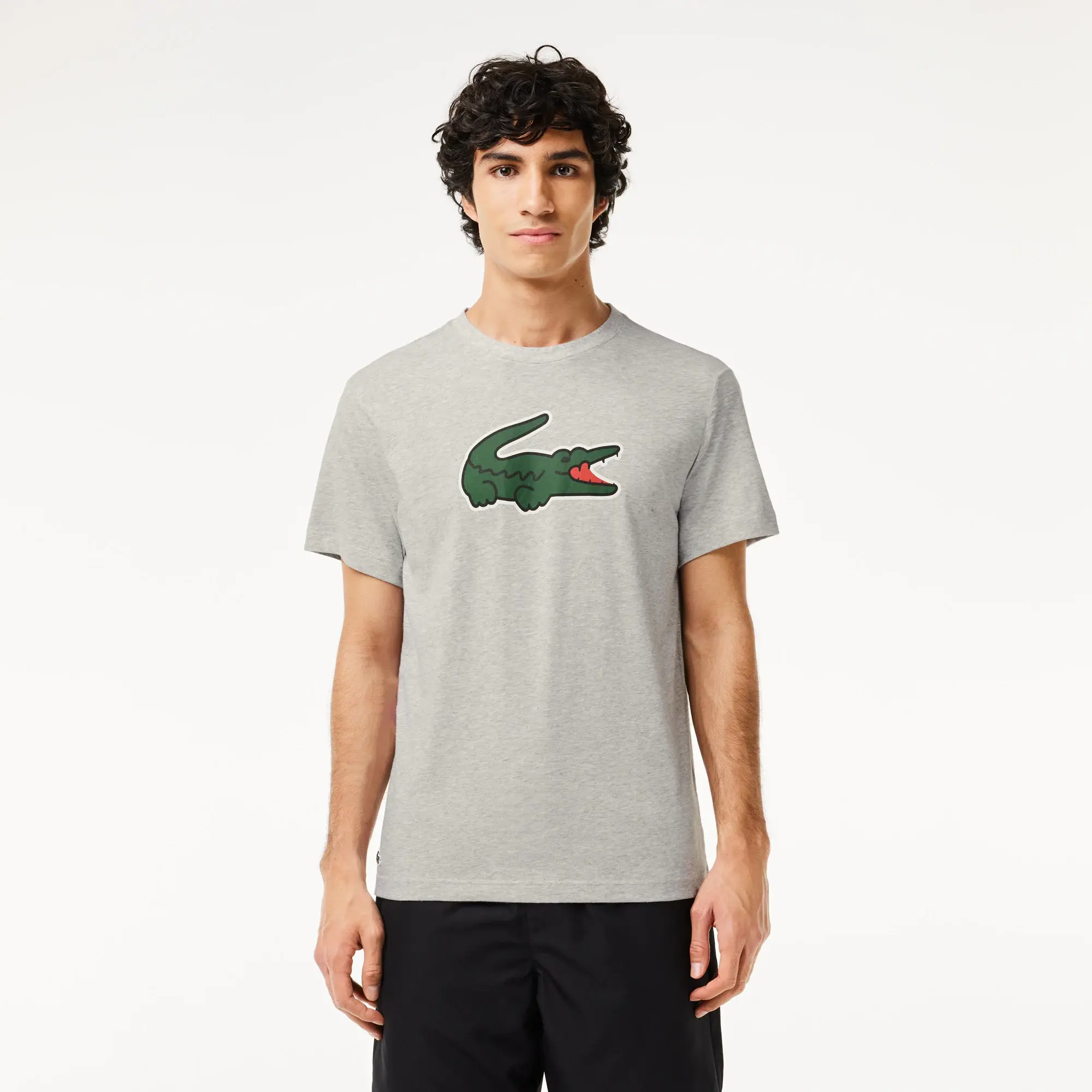 Lacoste Ultra-Dry XXL Logo Sport T-shirt - Grey Chine / Green / White
