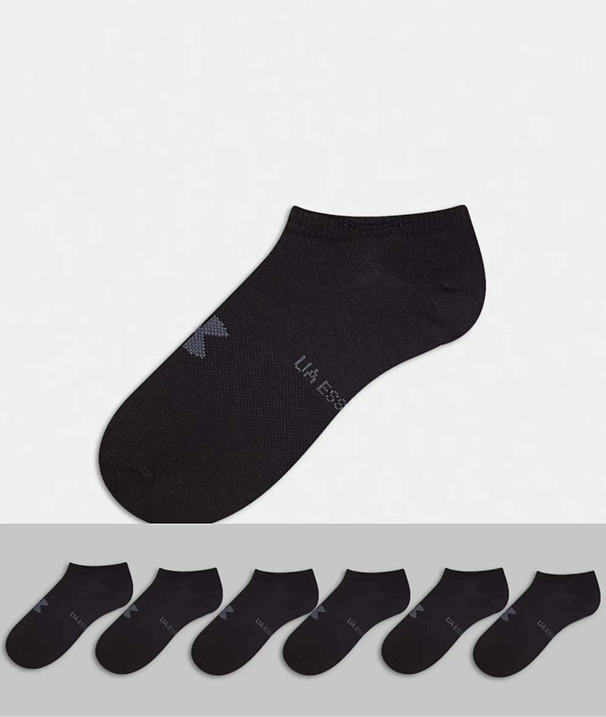 Under Armour Essential No Show Socks In White 6 Pack-Black