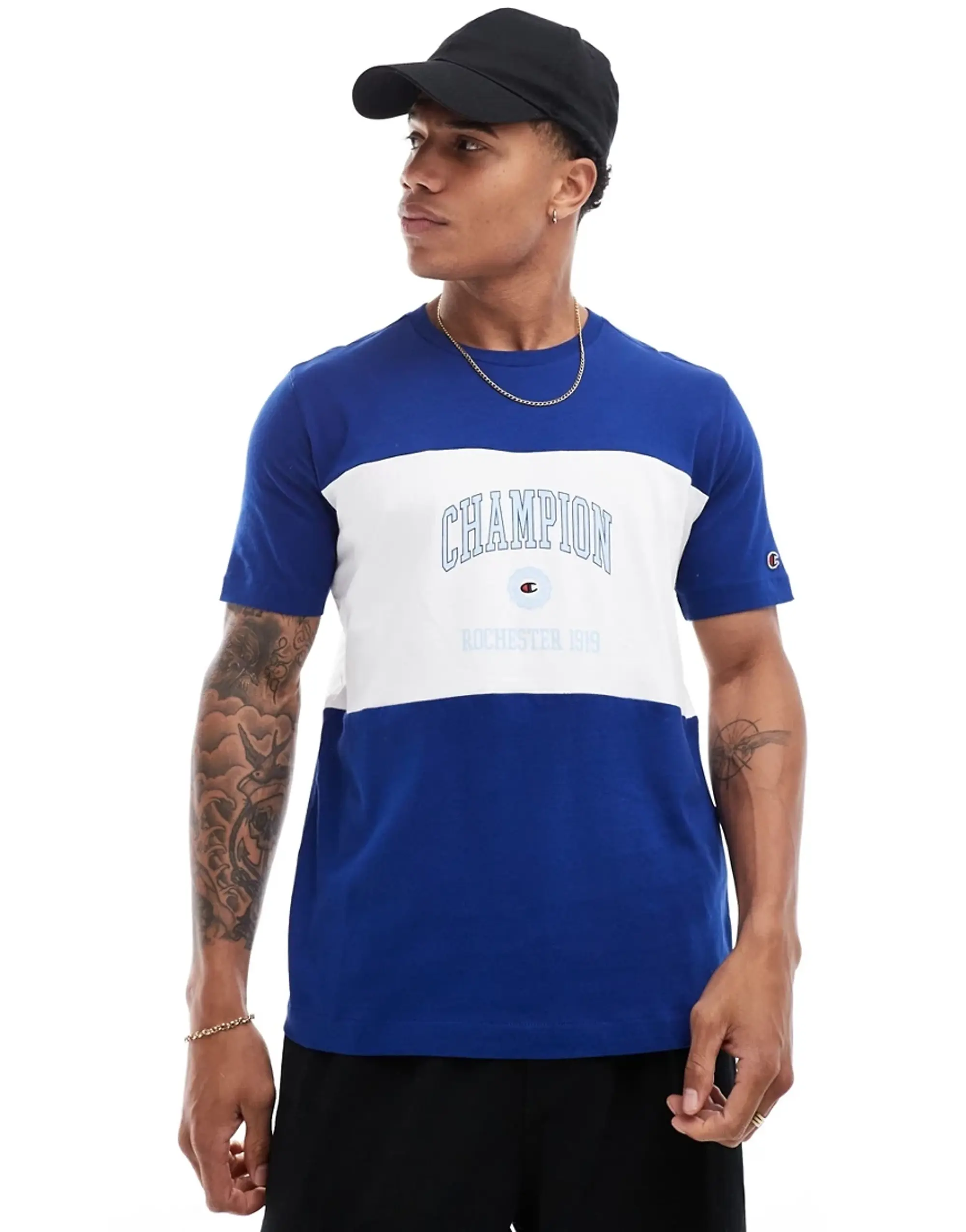 Champion Rochester Collegiate Colourblock T-Shirt In Blue And White