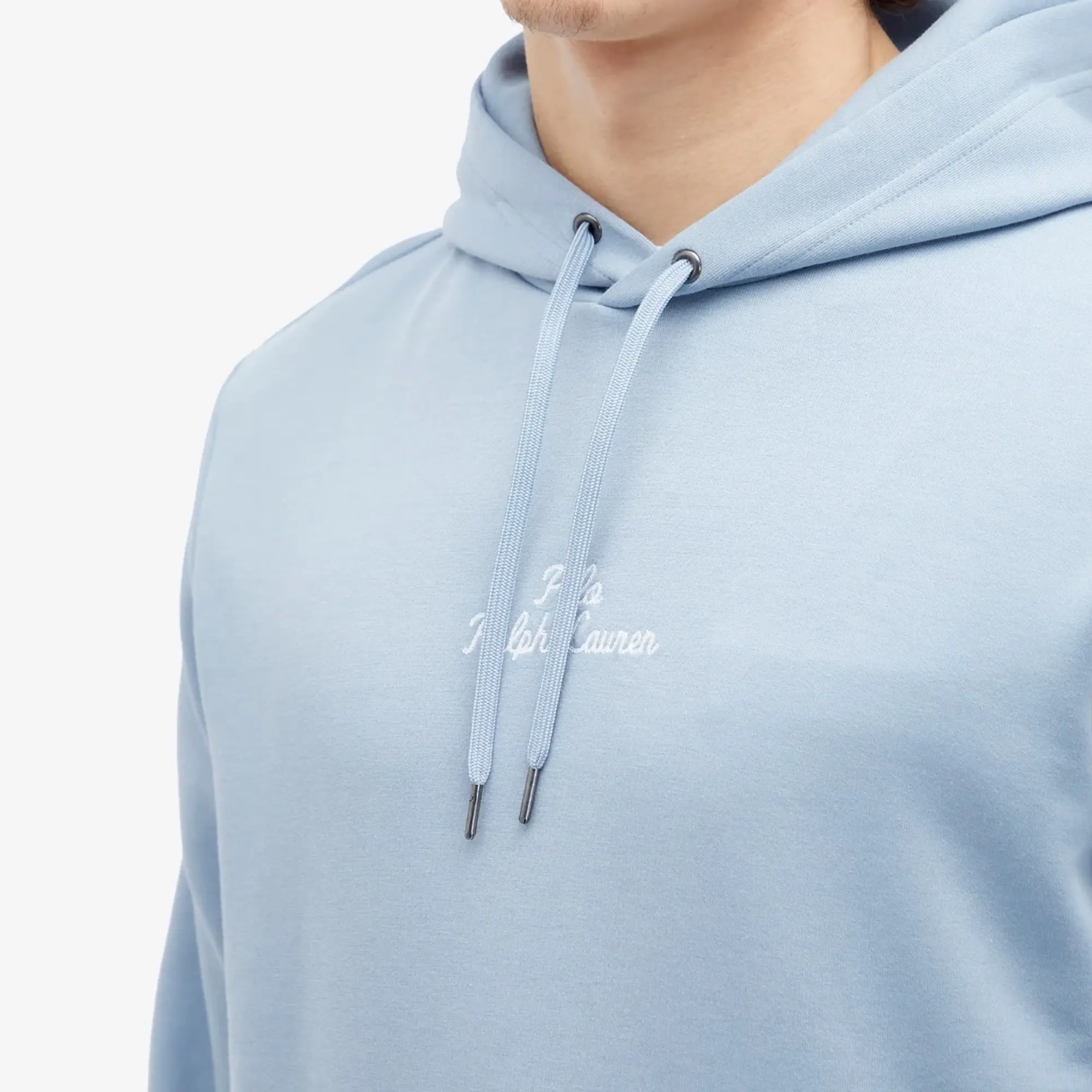 Polo Ralph Lauren Central Logo Double Knit Hoodie In Light Blue