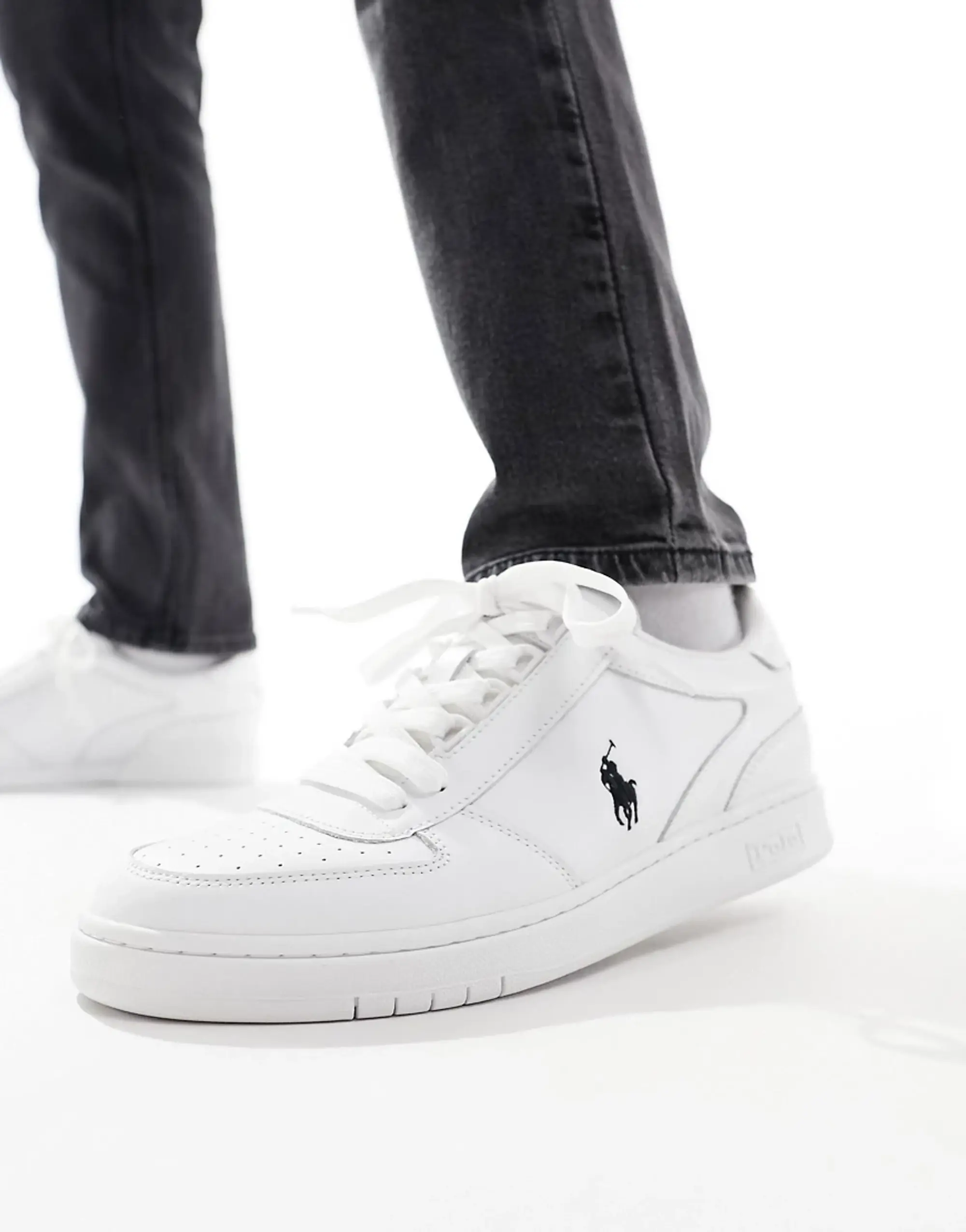 Polo Ralph Lauren Court Trainer In White With Black Logo