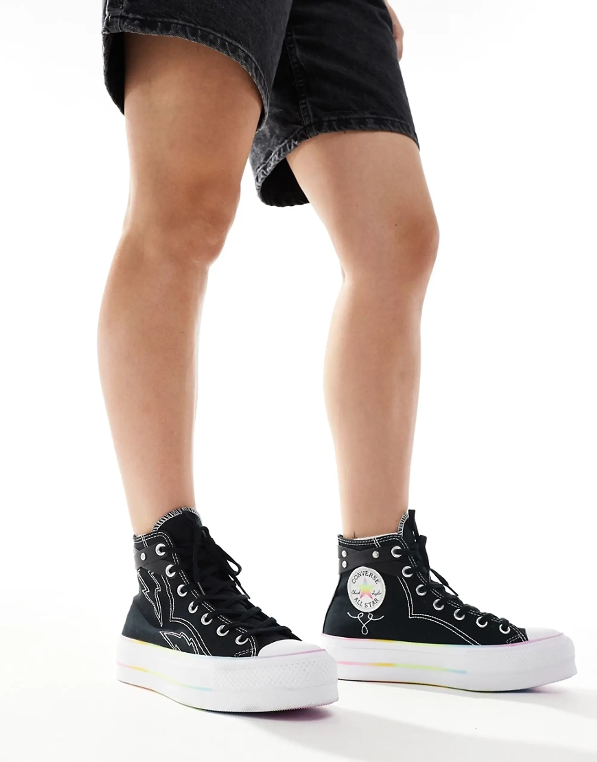 Black converse high tops with shorts best sale