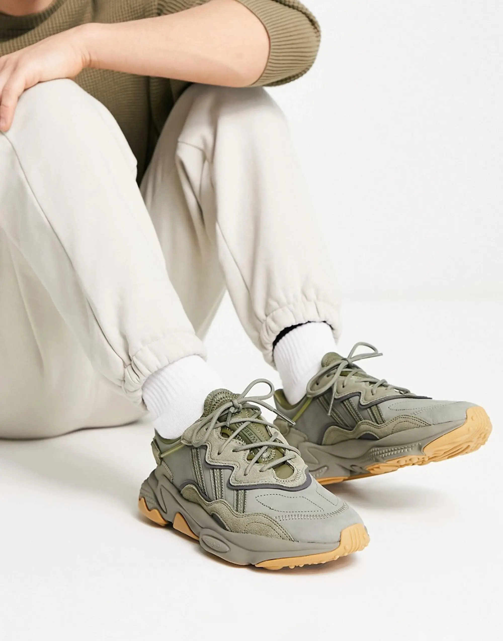 Adidas Originals Ozweego Trainers In Olive-Green