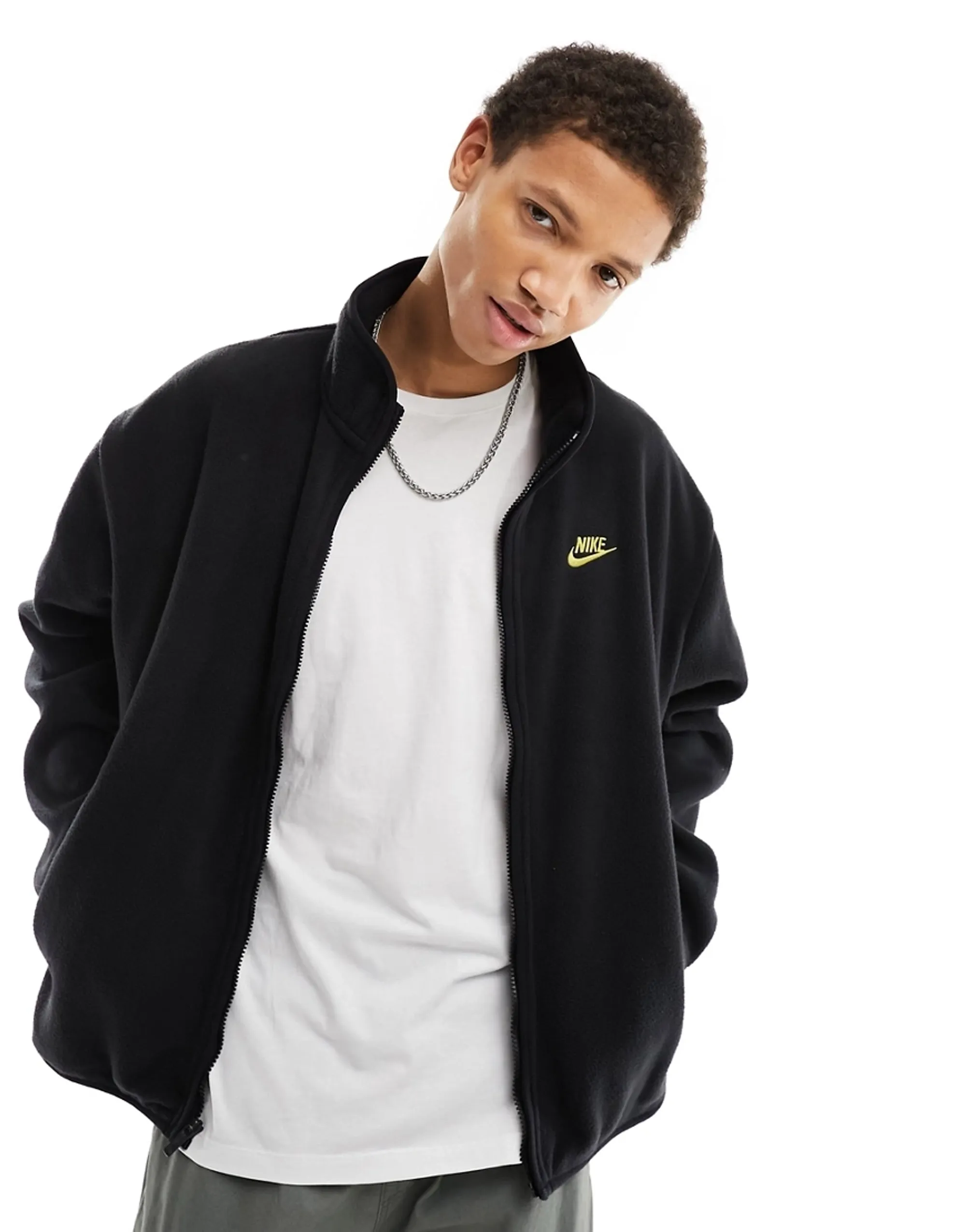 Nike Club Fleece Zip Thru Jacket In Black