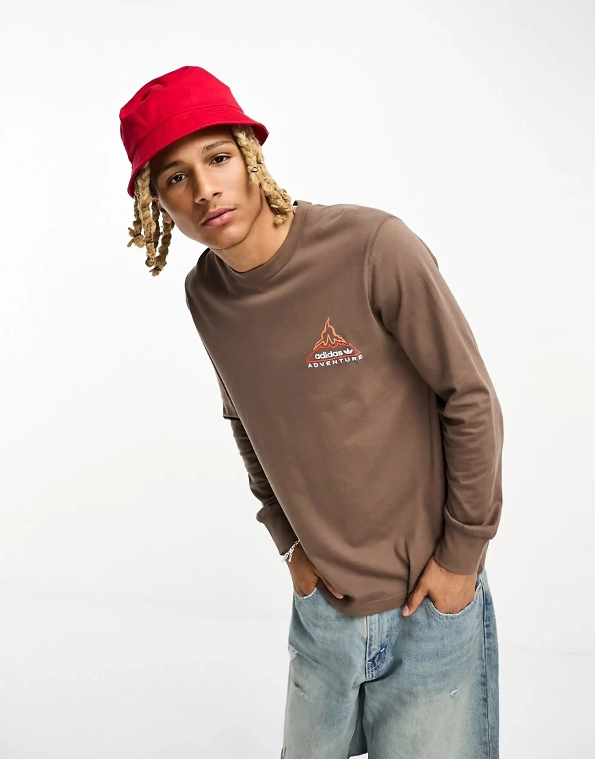Adidas Originals Adventure Volcano Long Sleeve Top In Brown Strata-Neutral
