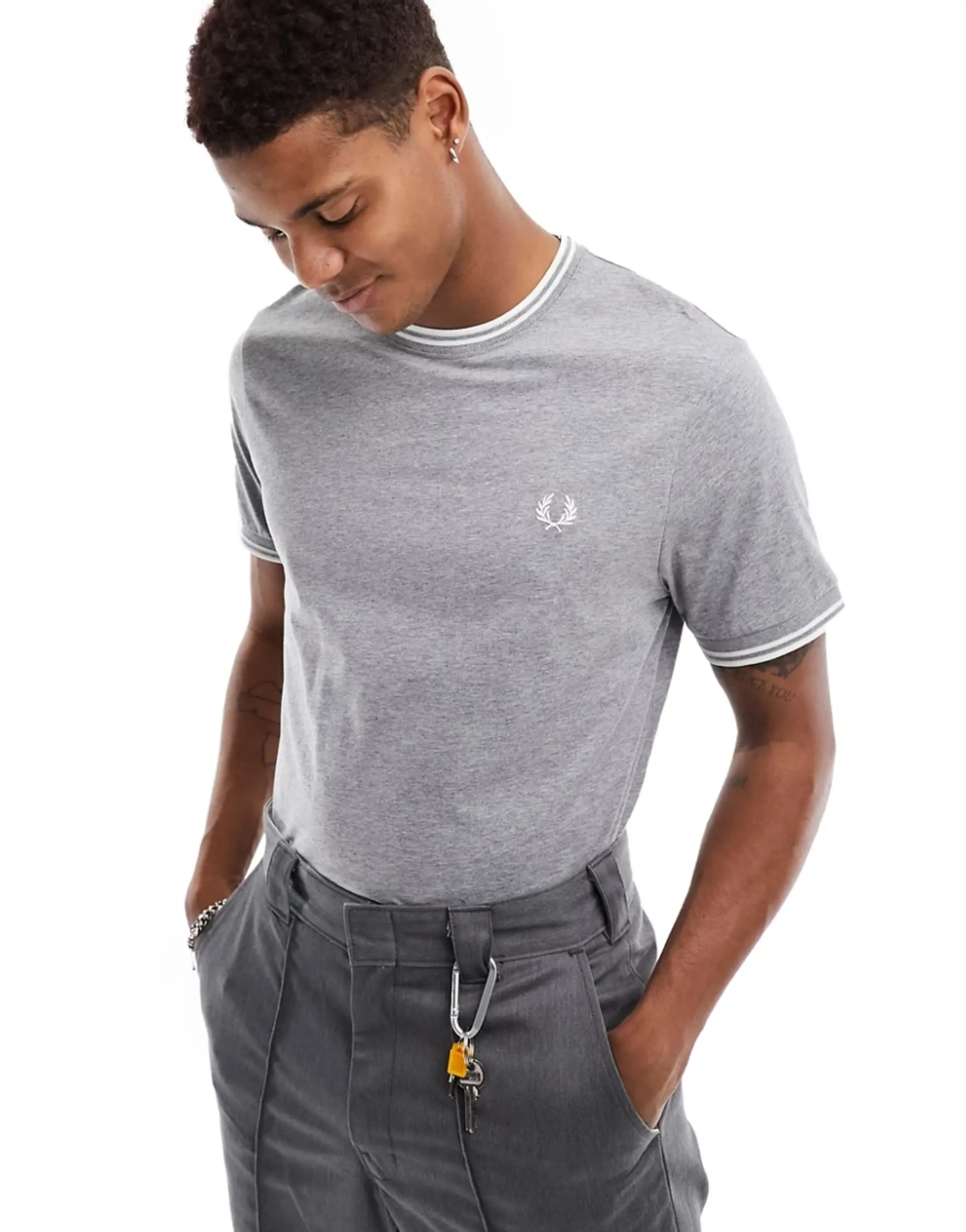 Fred Perry Twin Tipped T-Shirt In Grey